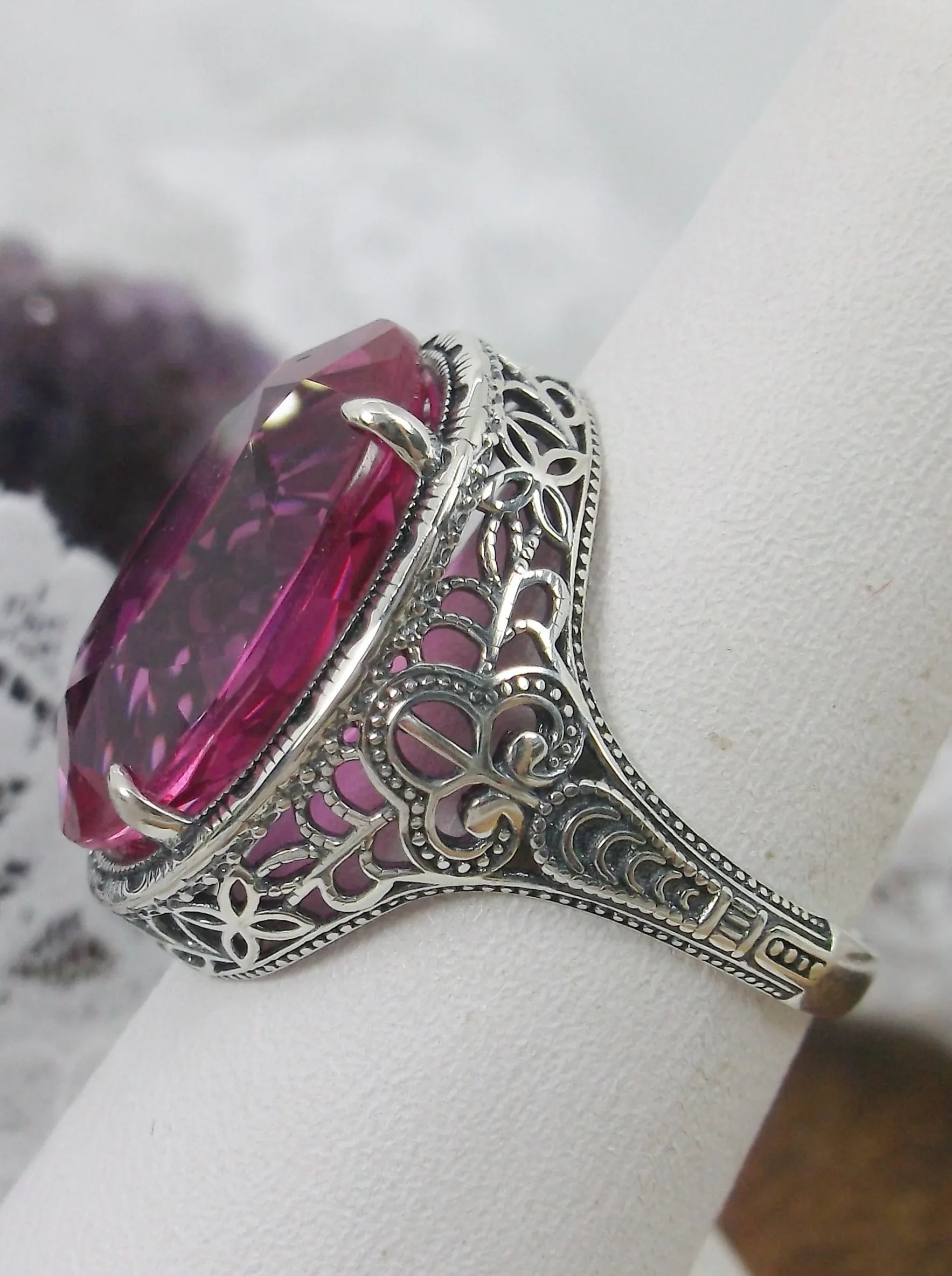 Natural Pink Topaz Persian Ring, Art Deco Vintage Revival Jewelry #D230