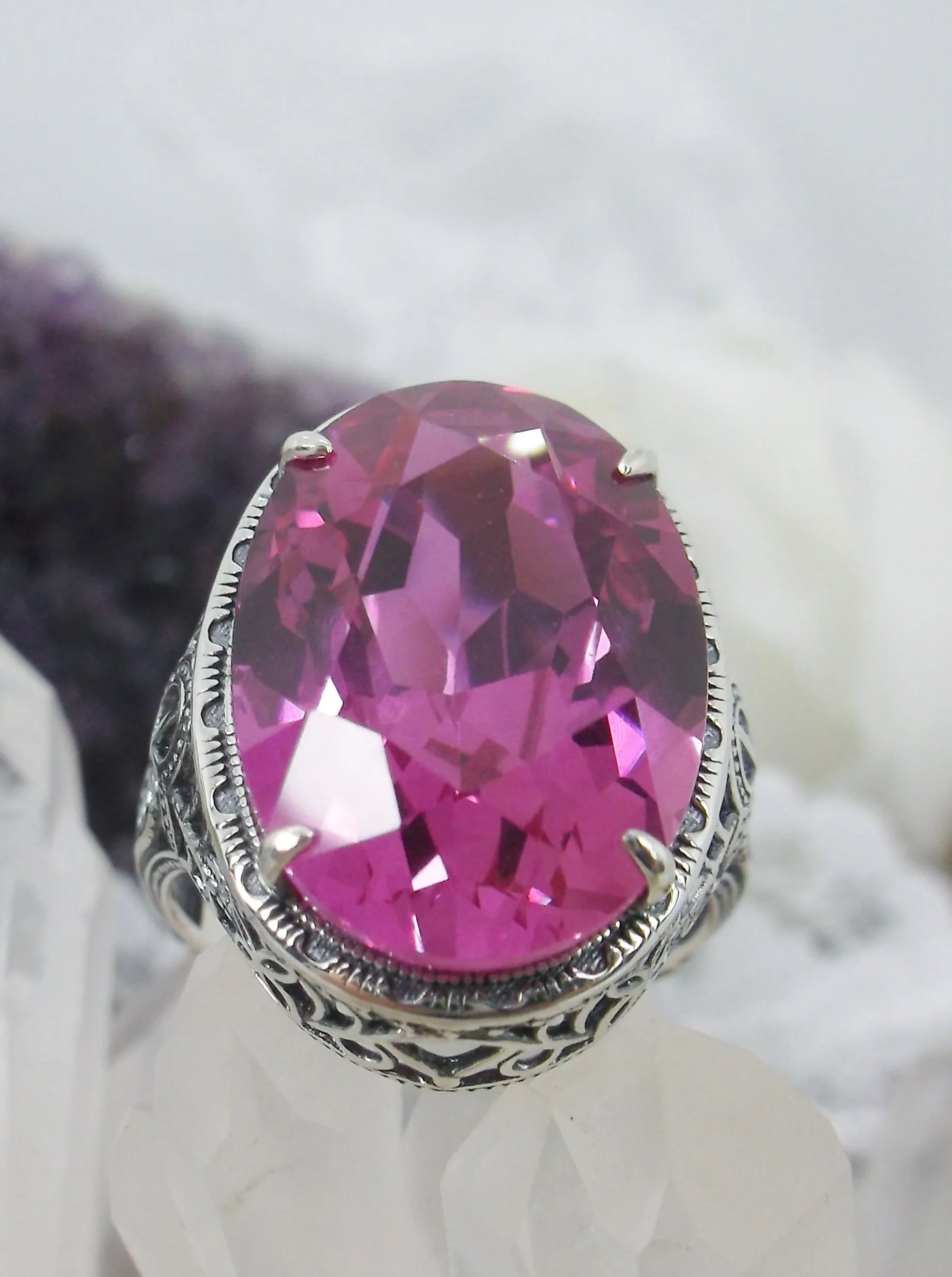Natural Pink Topaz Persian Ring, Art Deco Vintage Revival Jewelry #D230