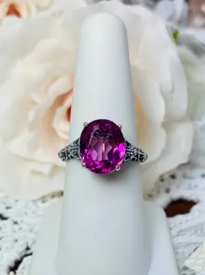 Natural Pink Topaz Ring, Medieval Floral Filigree, Oval Gem, Vintage Jewelry, D173