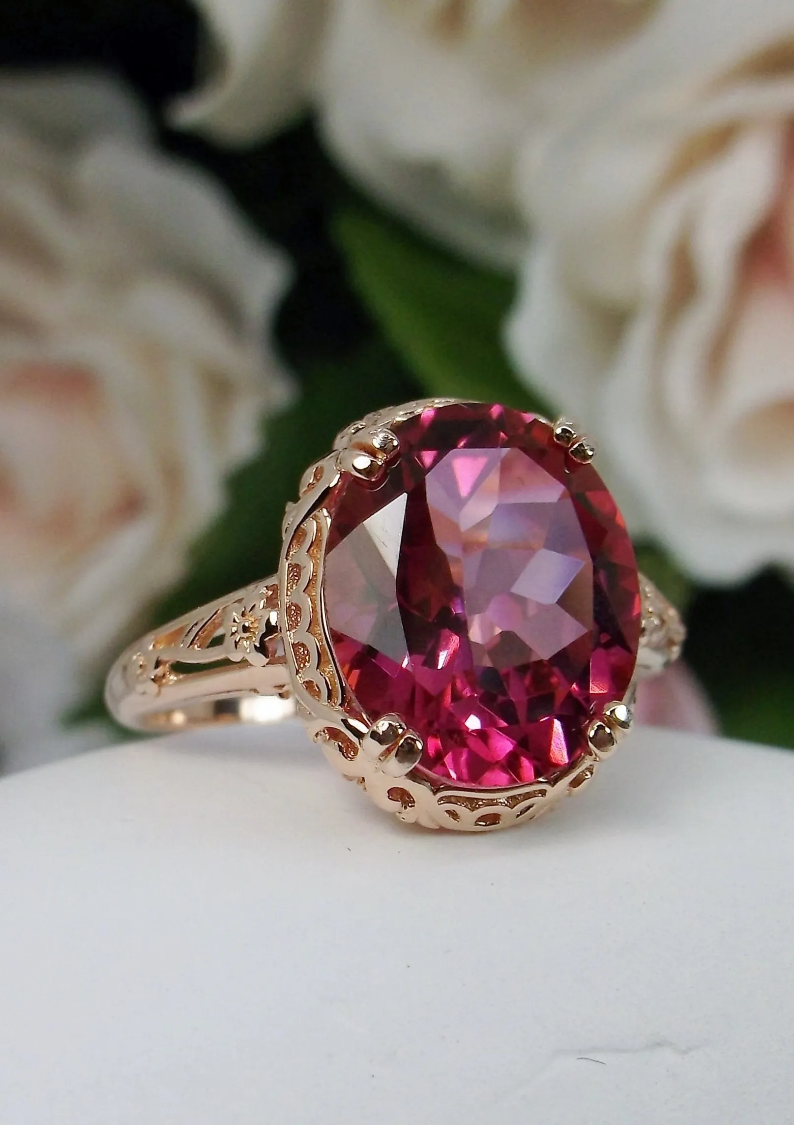 Natural Pink Topaz Ring, Rose Gold plated, Edwardian Jewelry #D70z