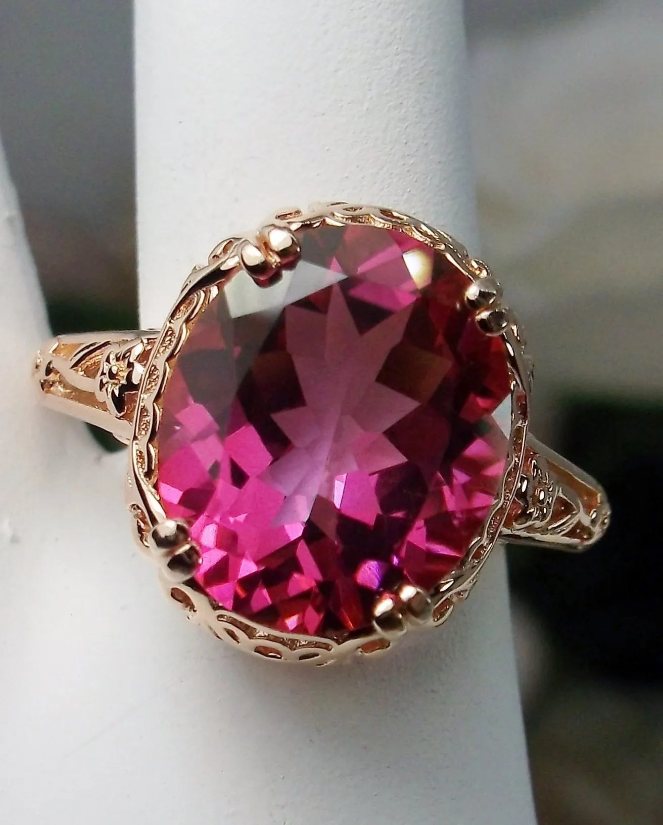 Natural Pink Topaz Ring, Rose Gold plated, Edwardian Jewelry #D70z