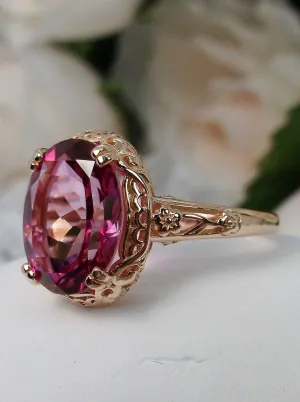 Natural Pink Topaz Ring, Rose Gold plated, Edwardian Jewelry #D70z