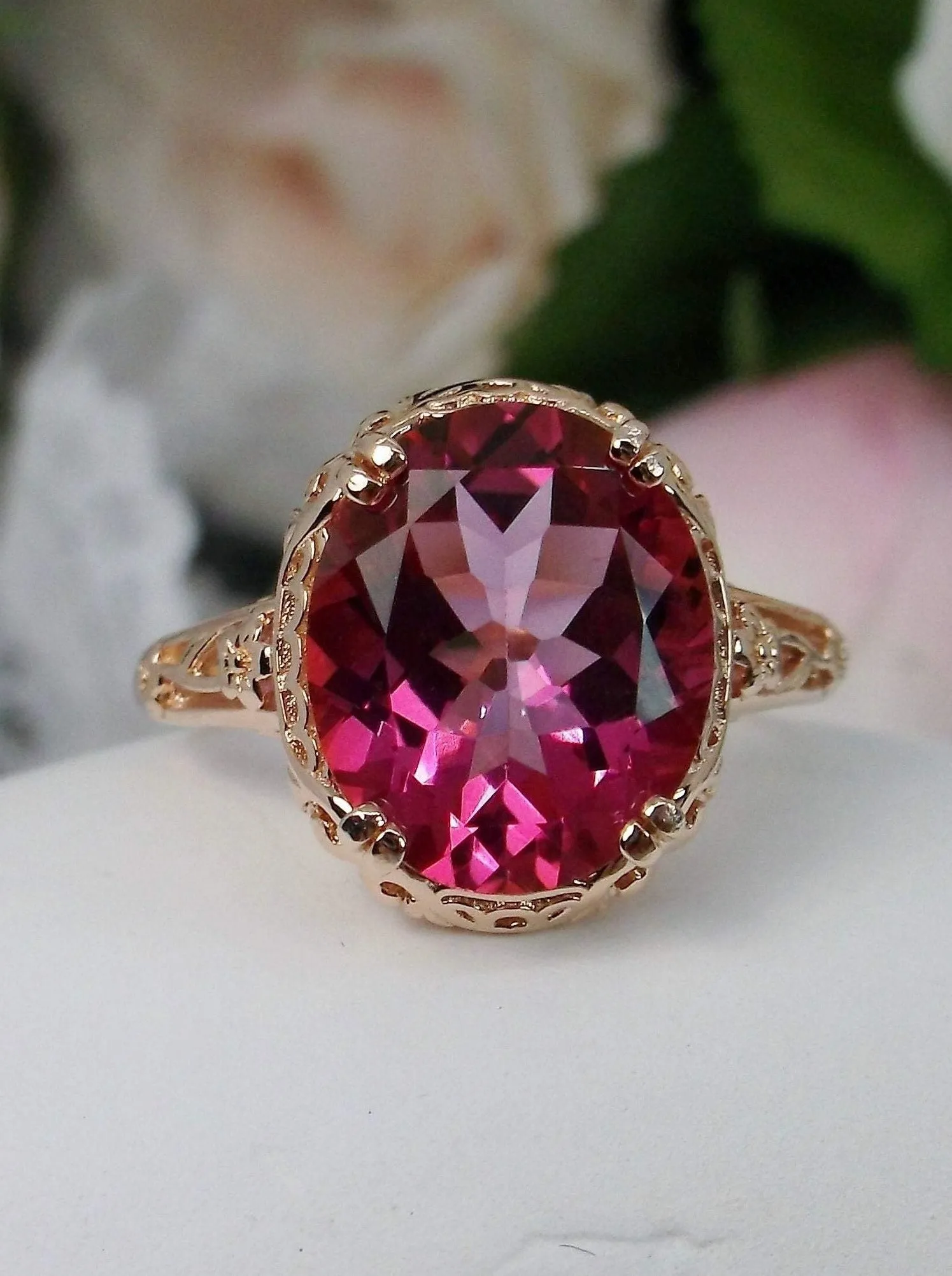 Natural Pink Topaz Ring, Rose Gold plated, Edwardian Jewelry #D70z