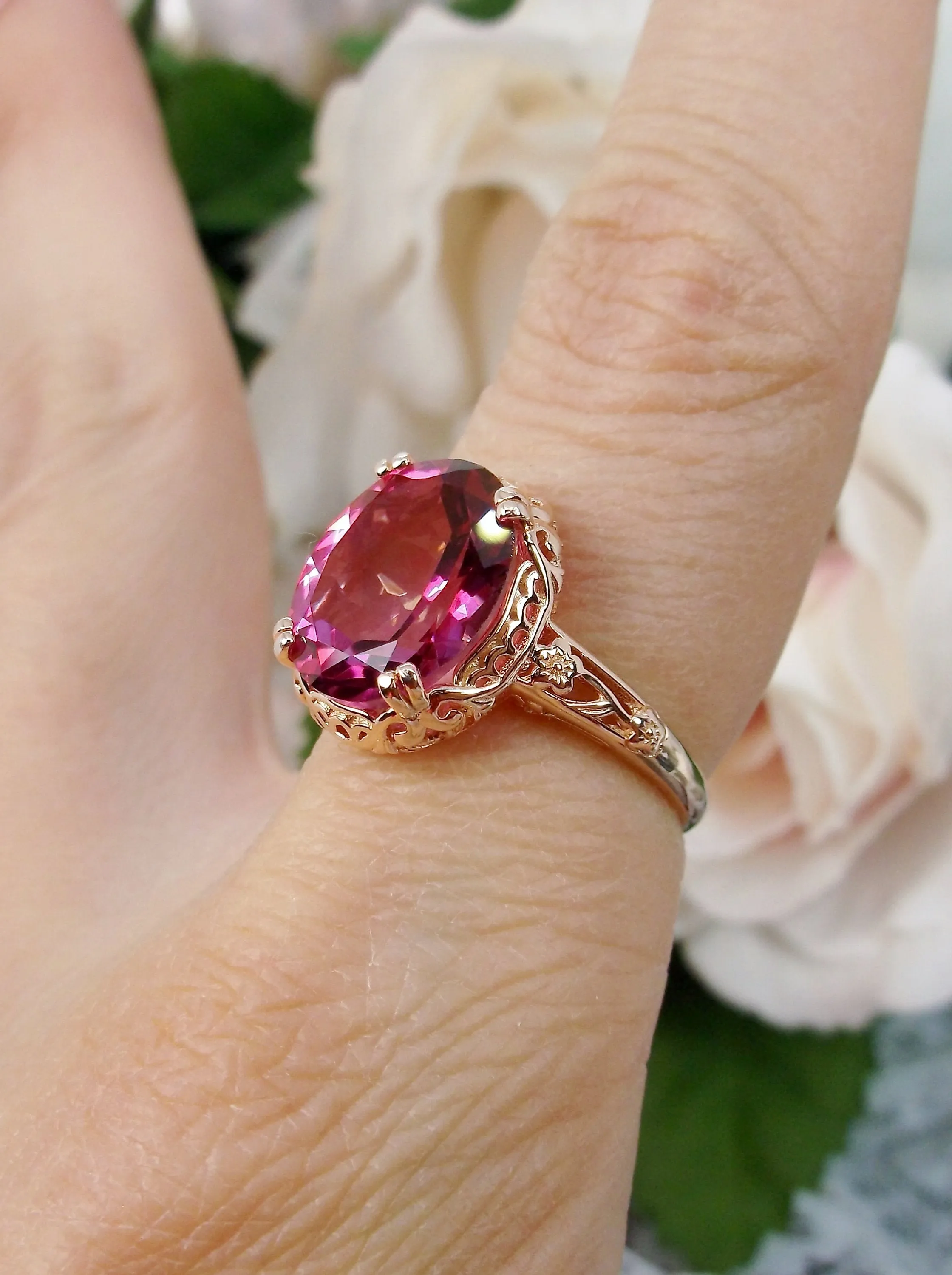 Natural Pink Topaz Ring, Rose Gold plated, Edwardian Jewelry #D70z