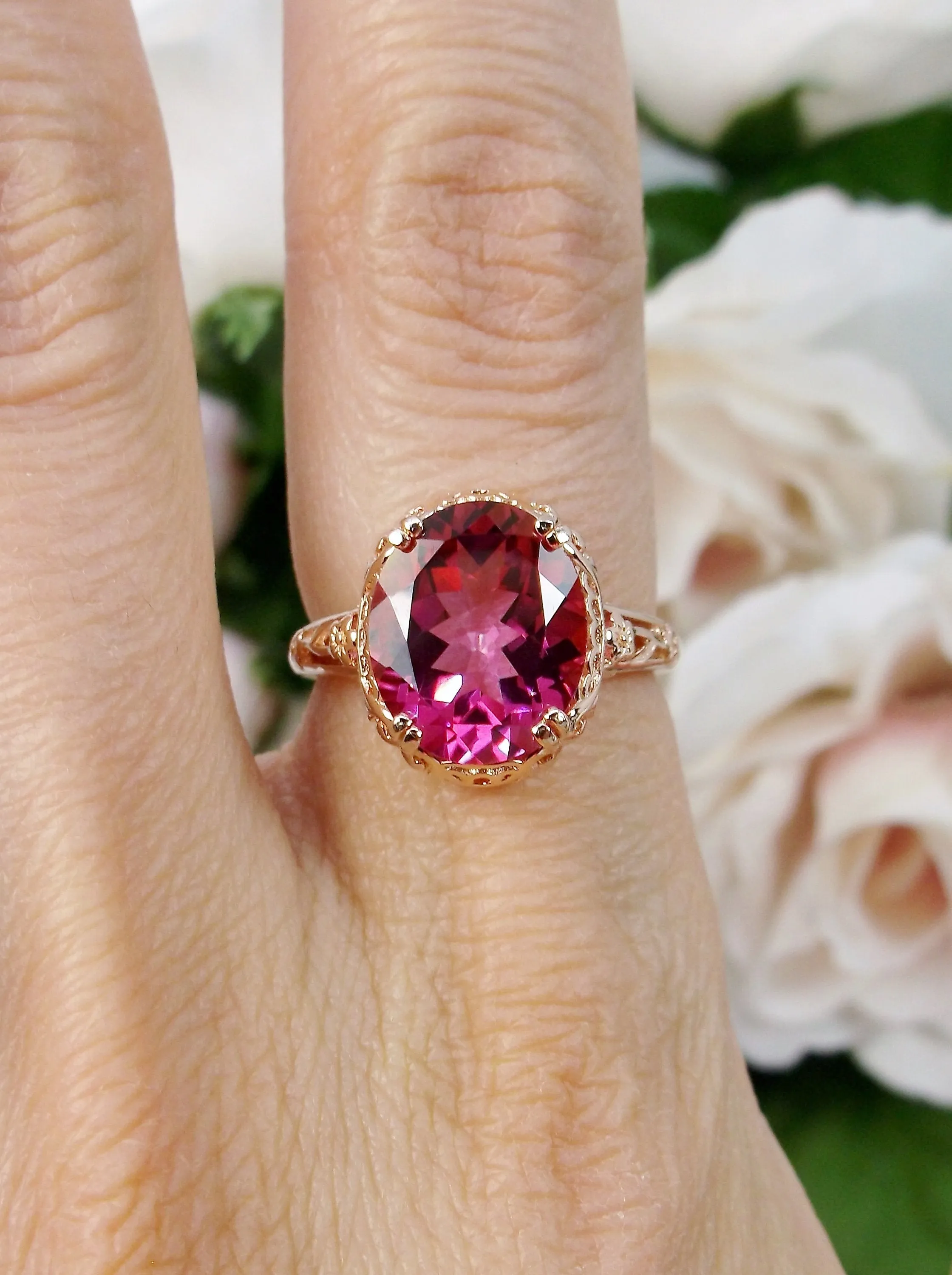 Natural Pink Topaz Ring, Rose Gold plated, Edwardian Jewelry #D70z
