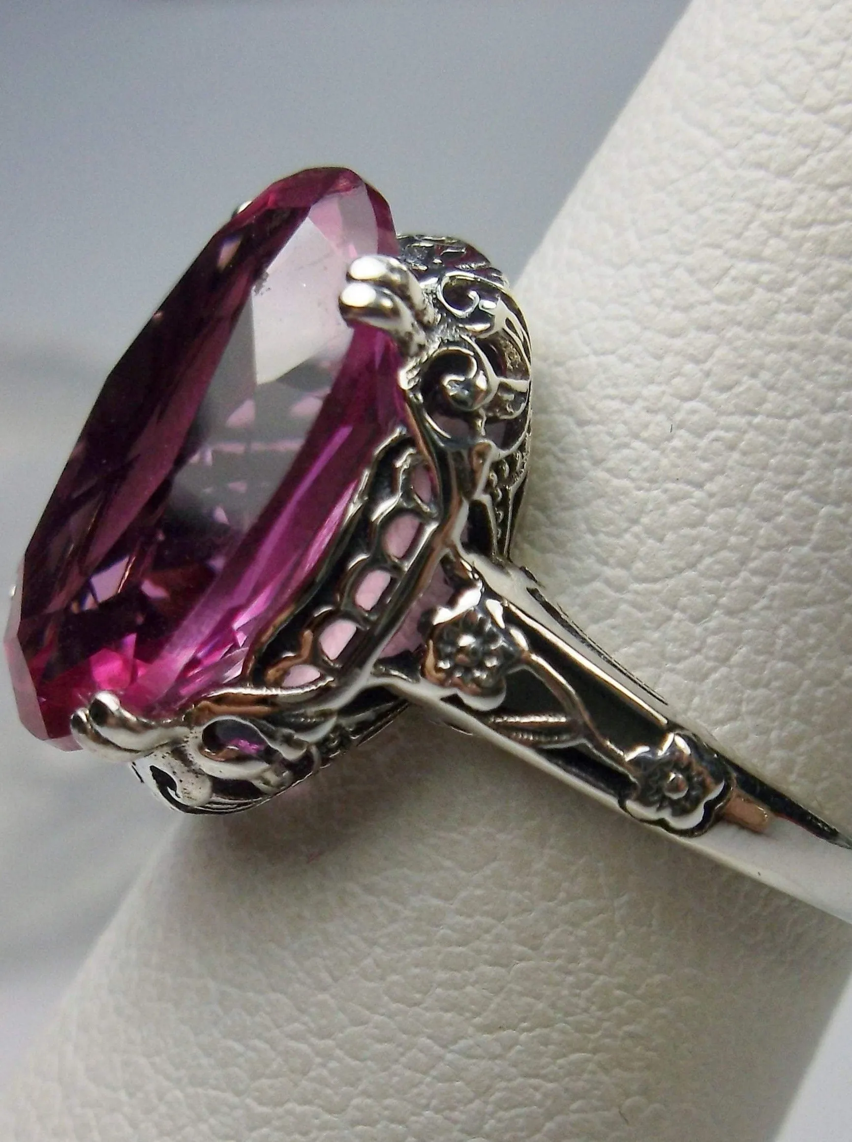Natural Pink Topaz Ring, Sterling Silver Edwardian Jewelry #D70