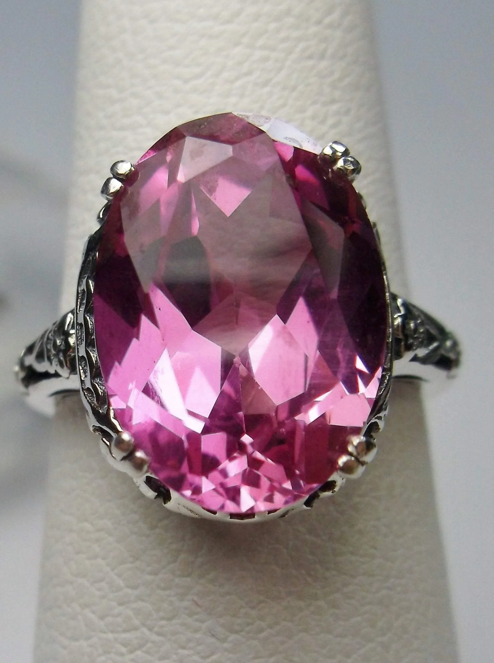 Natural Pink Topaz Ring, Sterling Silver Edwardian Jewelry #D70