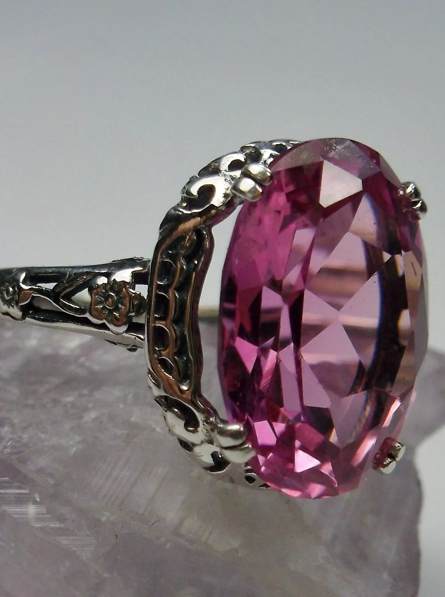 Natural Pink Topaz Ring, Sterling Silver Edwardian Jewelry #D70