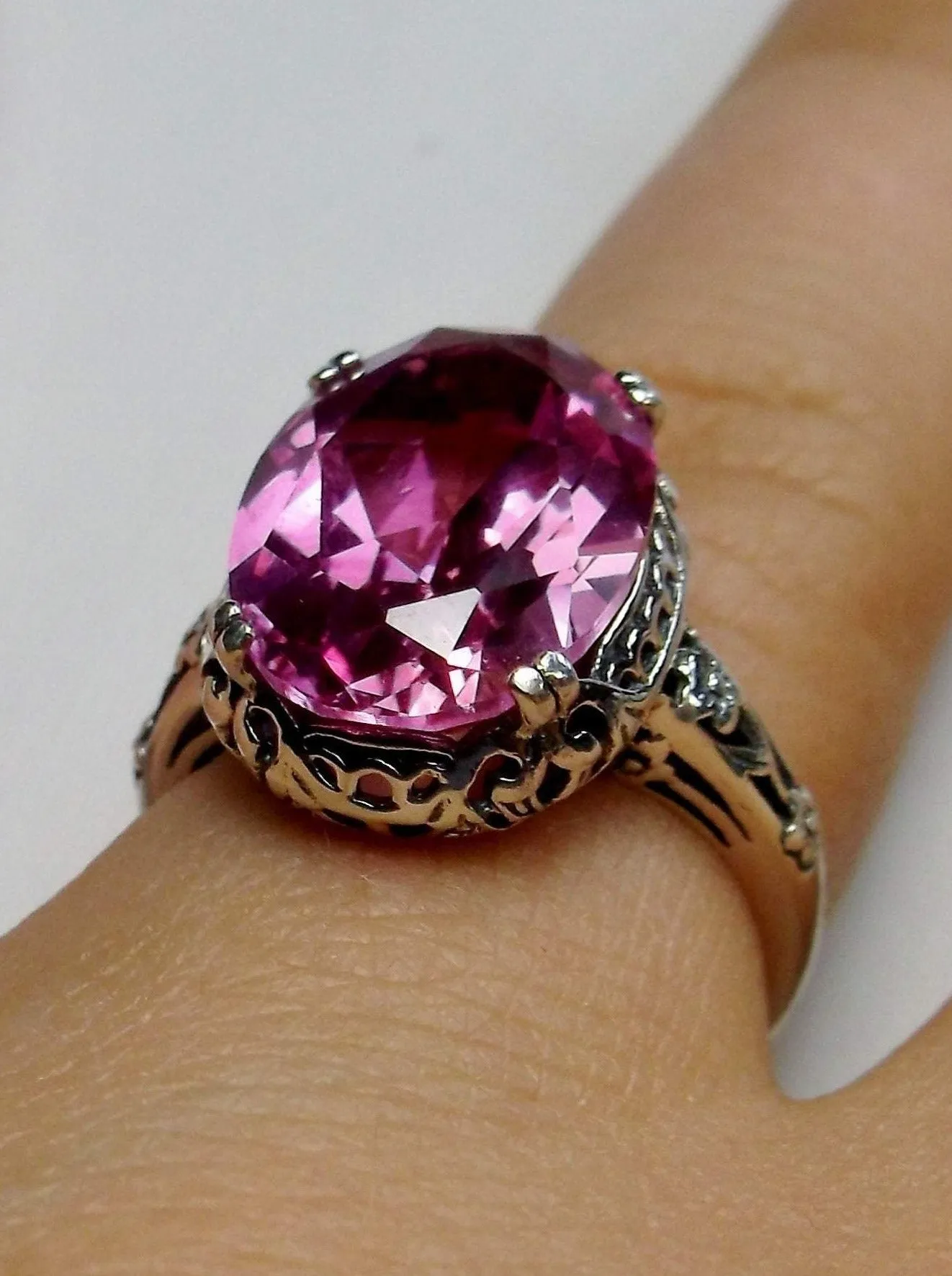 Natural Pink Topaz Ring, Sterling Silver Edwardian Jewelry #D70