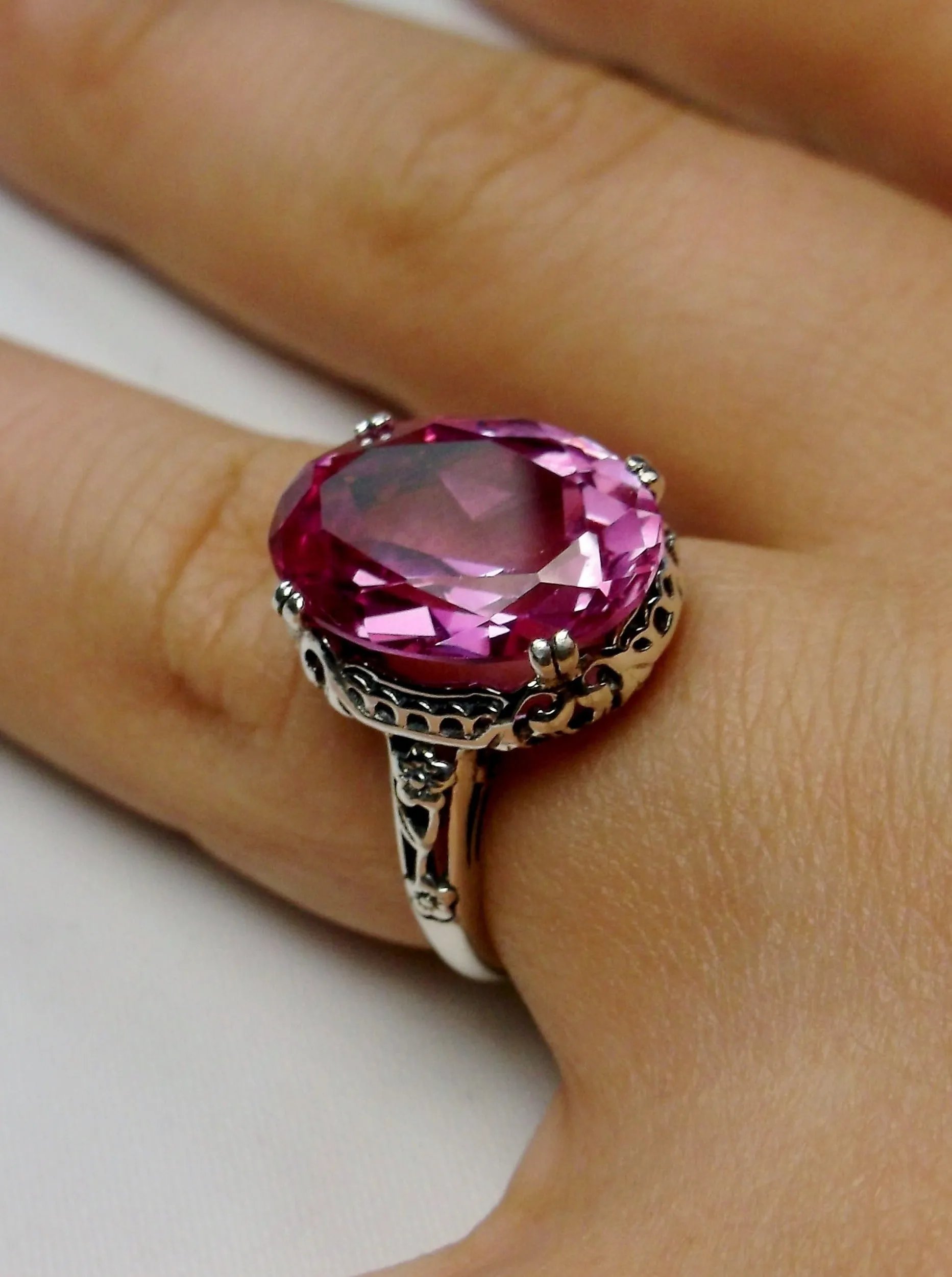 Natural Pink Topaz Ring, Sterling Silver Edwardian Jewelry #D70