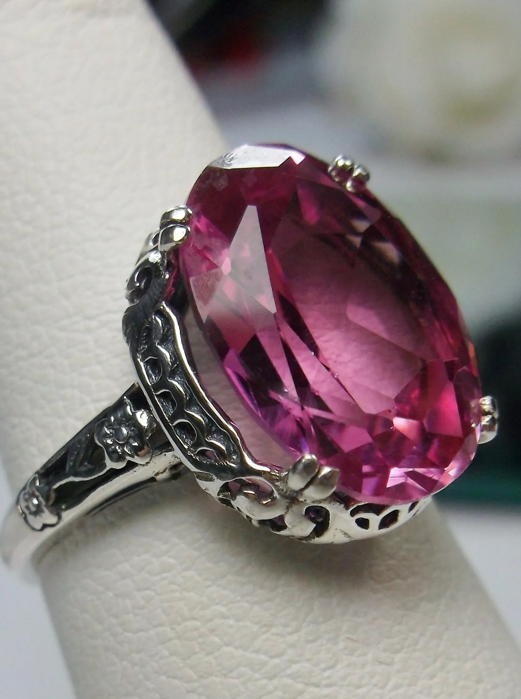 Natural Pink Topaz Ring, Sterling Silver Edwardian Jewelry #D70