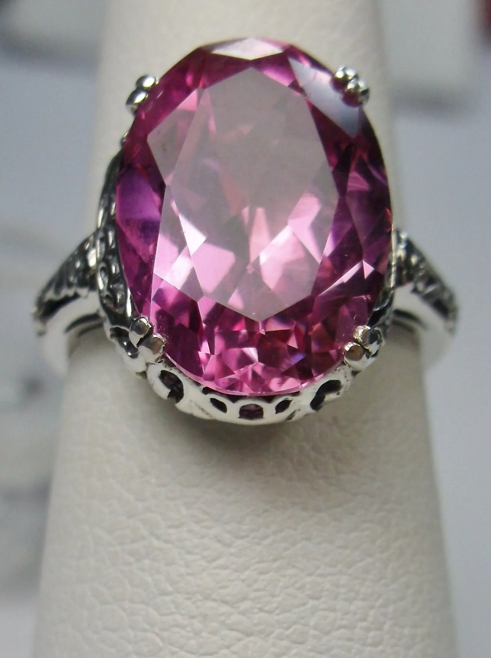 Natural Pink Topaz Ring, Sterling Silver Edwardian Jewelry #D70