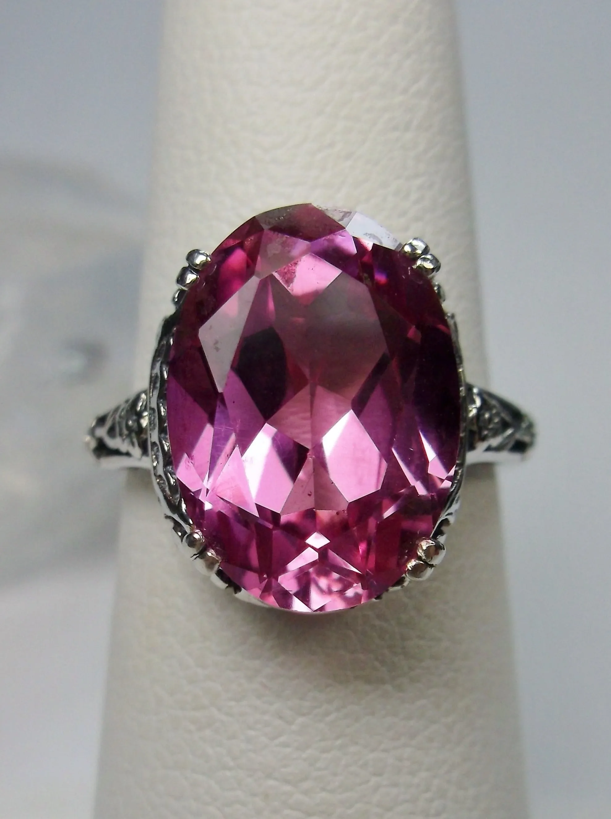 Natural Pink Topaz Ring, Sterling Silver Edwardian Jewelry #D70