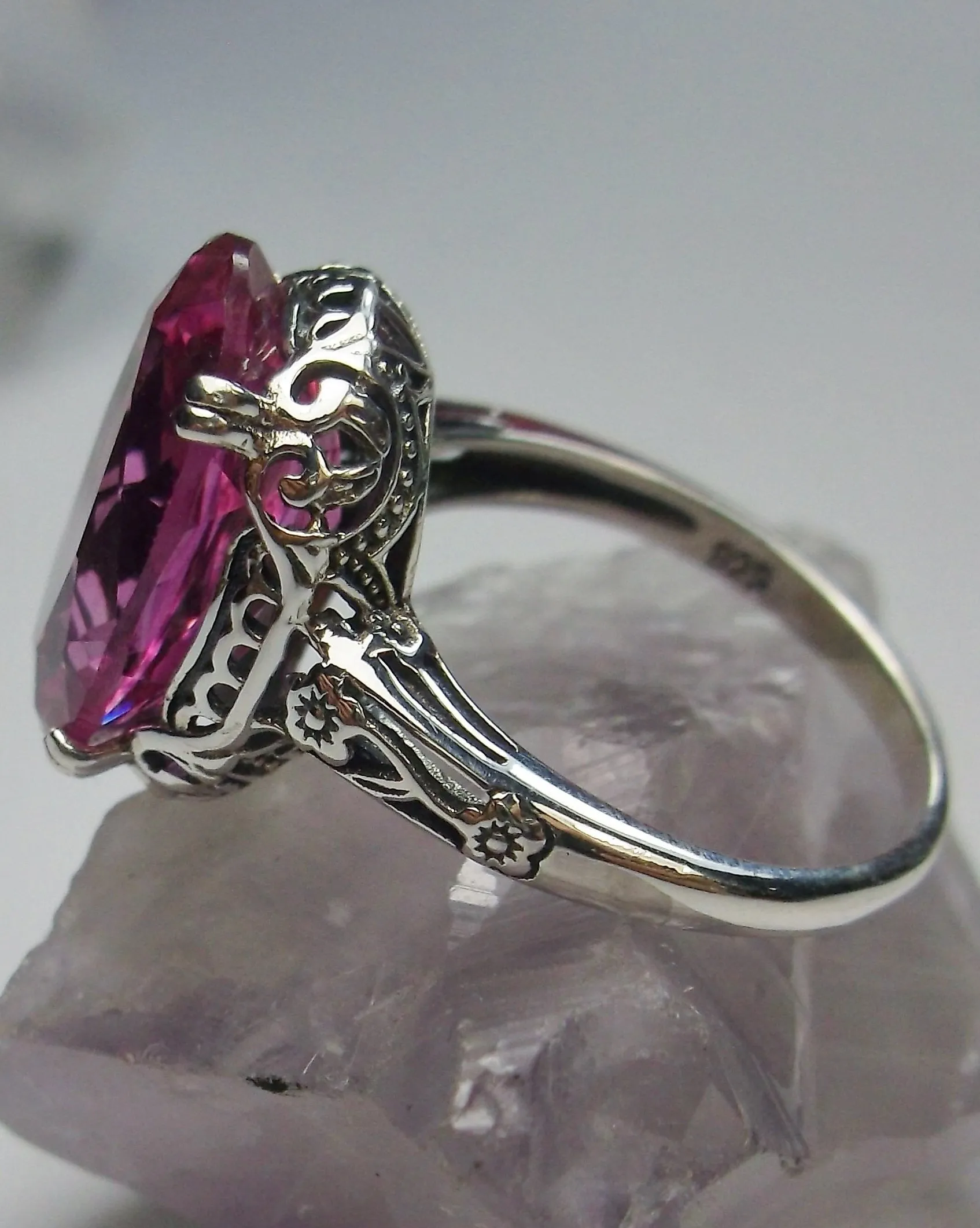 Natural Pink Topaz Ring, Sterling Silver Edwardian Jewelry #D70