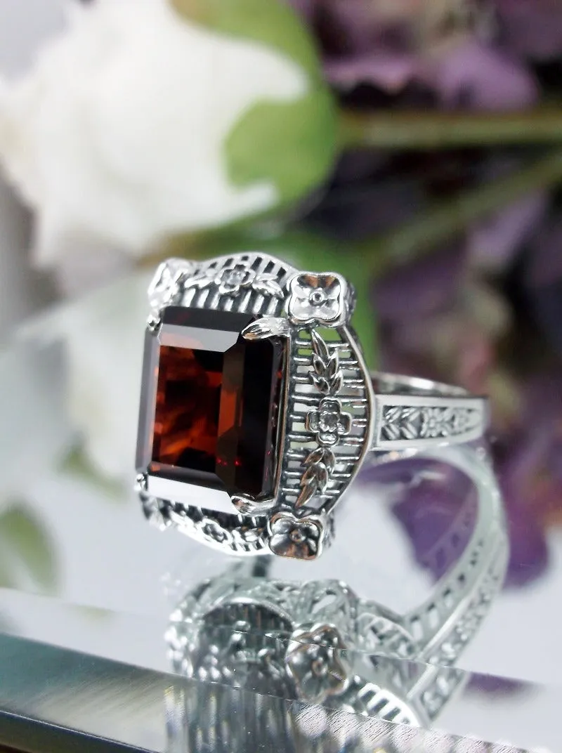Natural Red Garnet Picture Frame Ring, Natural Gemstone, Victorian Floral Filigree Jewelry #D227