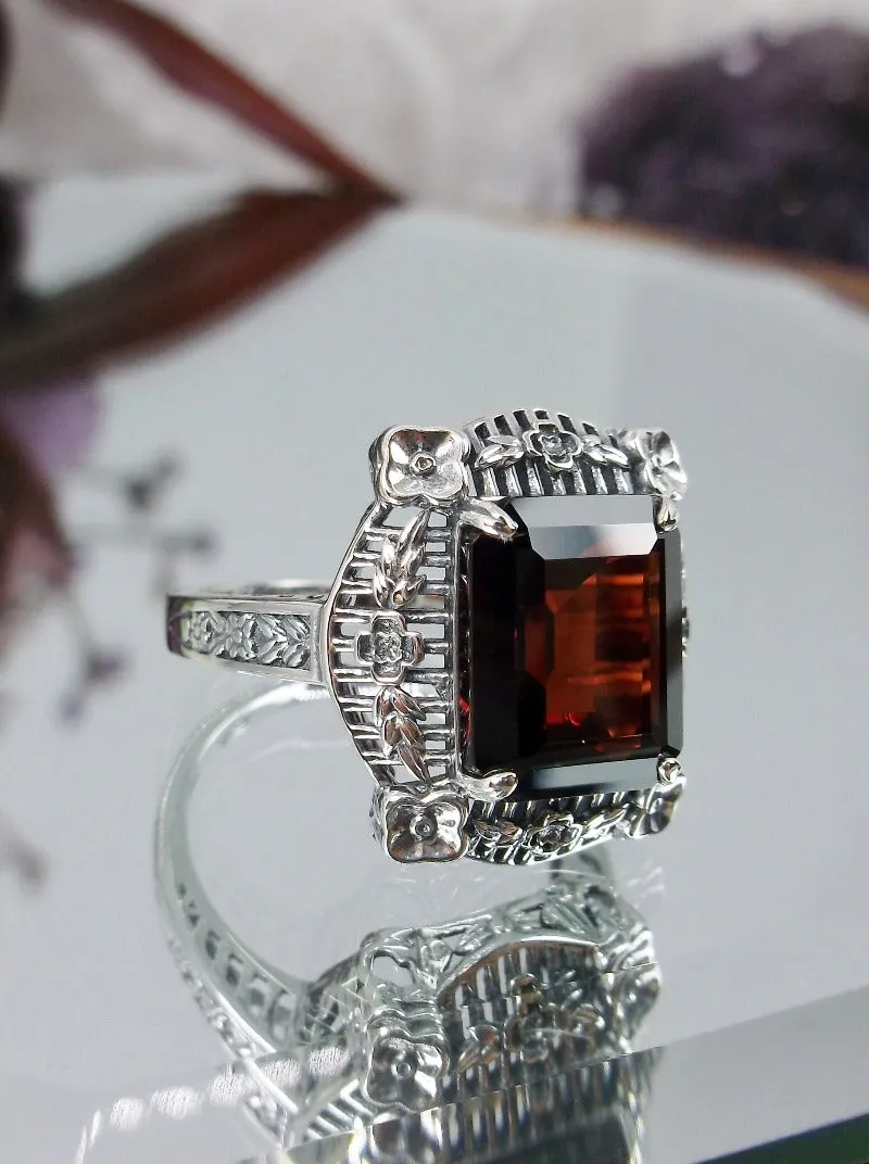 Natural Red Garnet Picture Frame Ring, Natural Gemstone, Victorian Floral Filigree Jewelry #D227
