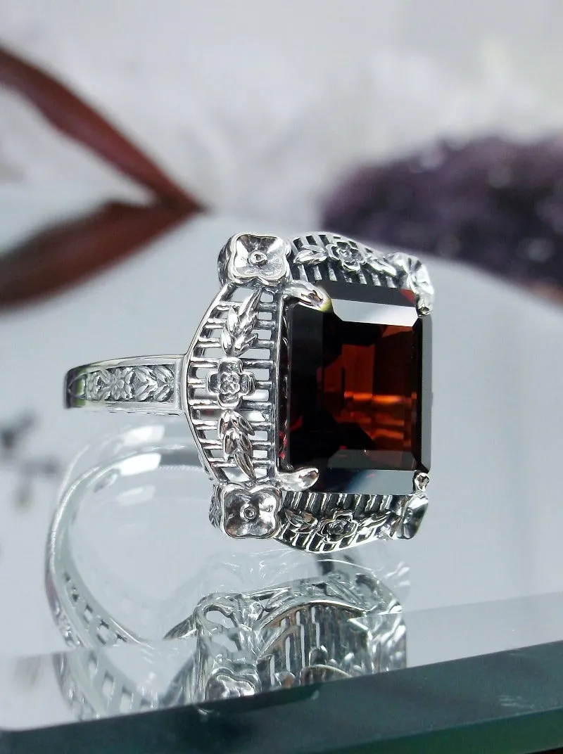 Natural Red Garnet Picture Frame Ring, Natural Gemstone, Victorian Floral Filigree Jewelry #D227