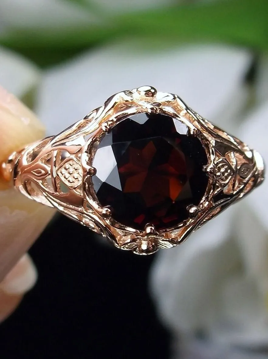 Natural Red Garnet Ring, Rose Gold Daisy Victorian Jewelry #D66