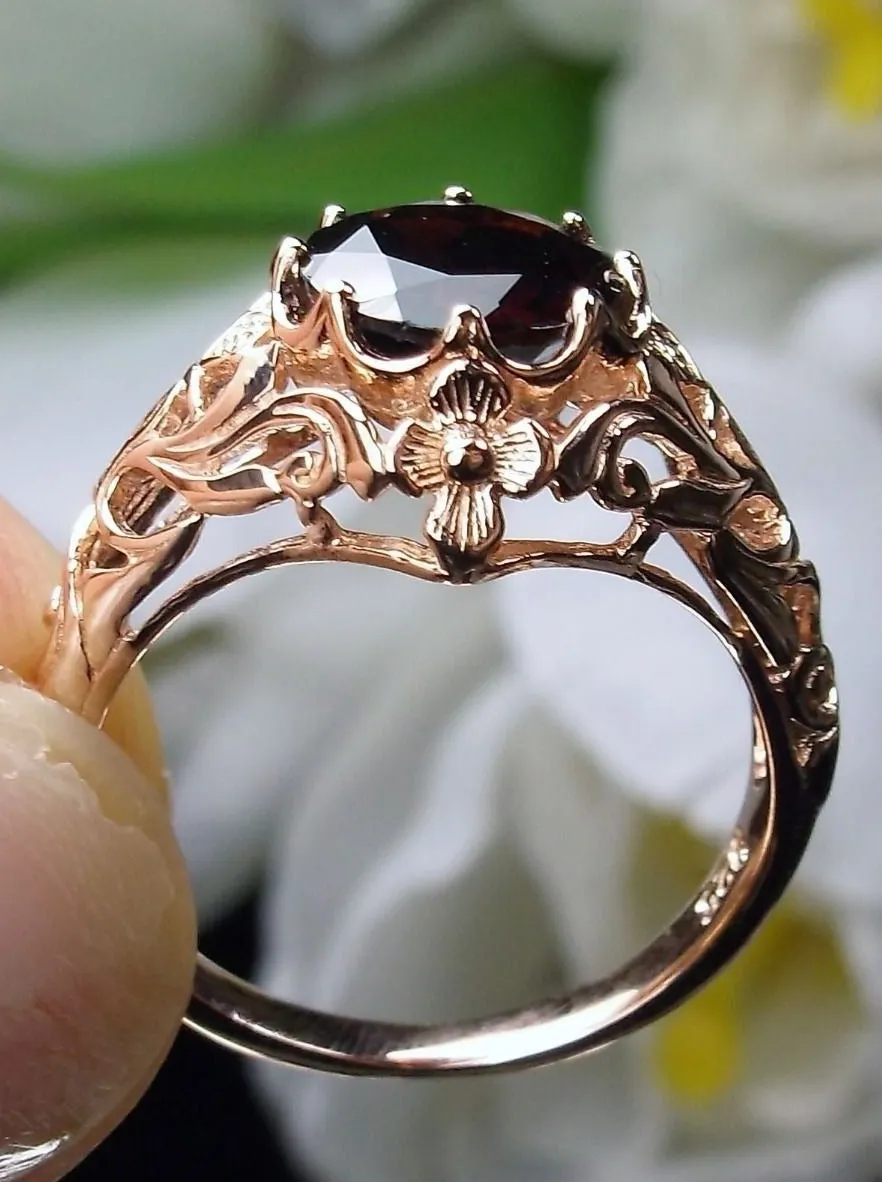 Natural Red Garnet Ring, Rose Gold Daisy Victorian Jewelry #D66