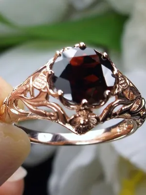 Natural Red Garnet Ring, Rose Gold Daisy Victorian Jewelry #D66