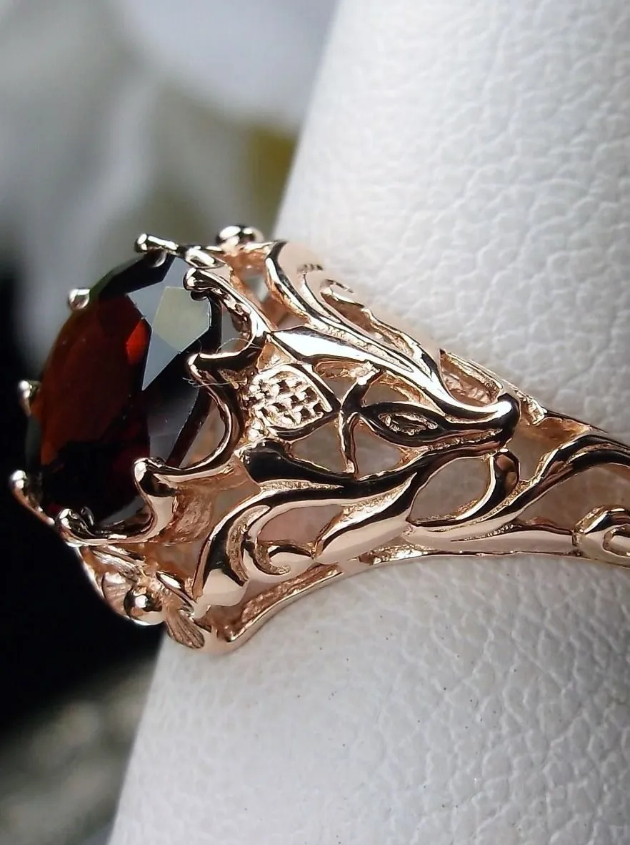 Natural Red Garnet Ring, Rose Gold Daisy Victorian Jewelry #D66