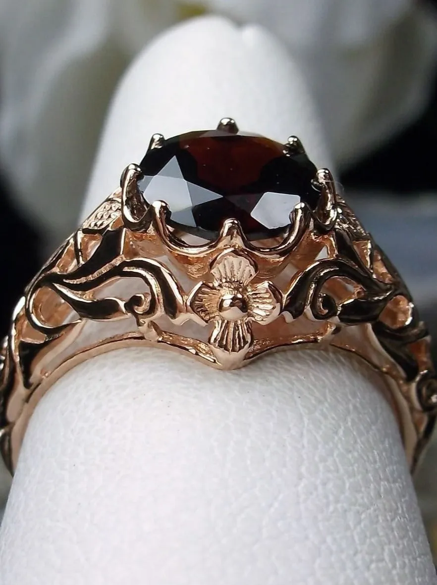 Natural Red Garnet Ring, Rose Gold Daisy Victorian Jewelry #D66