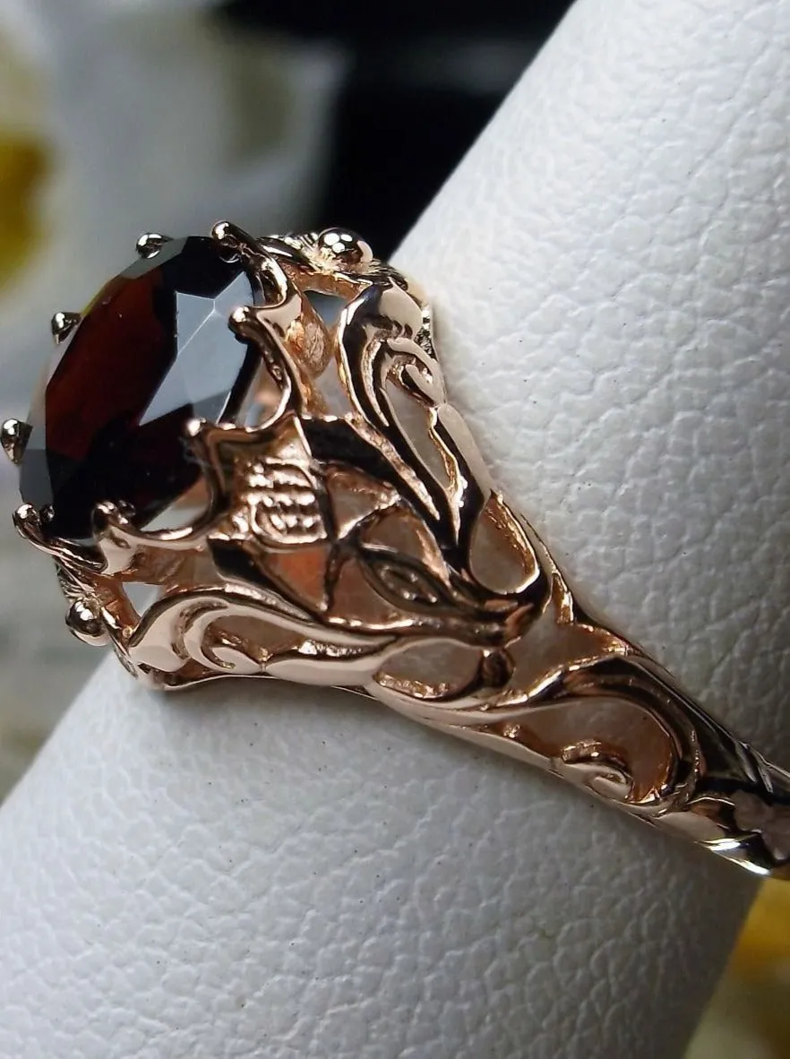 Natural Red Garnet Ring, Rose Gold Daisy Victorian Jewelry #D66