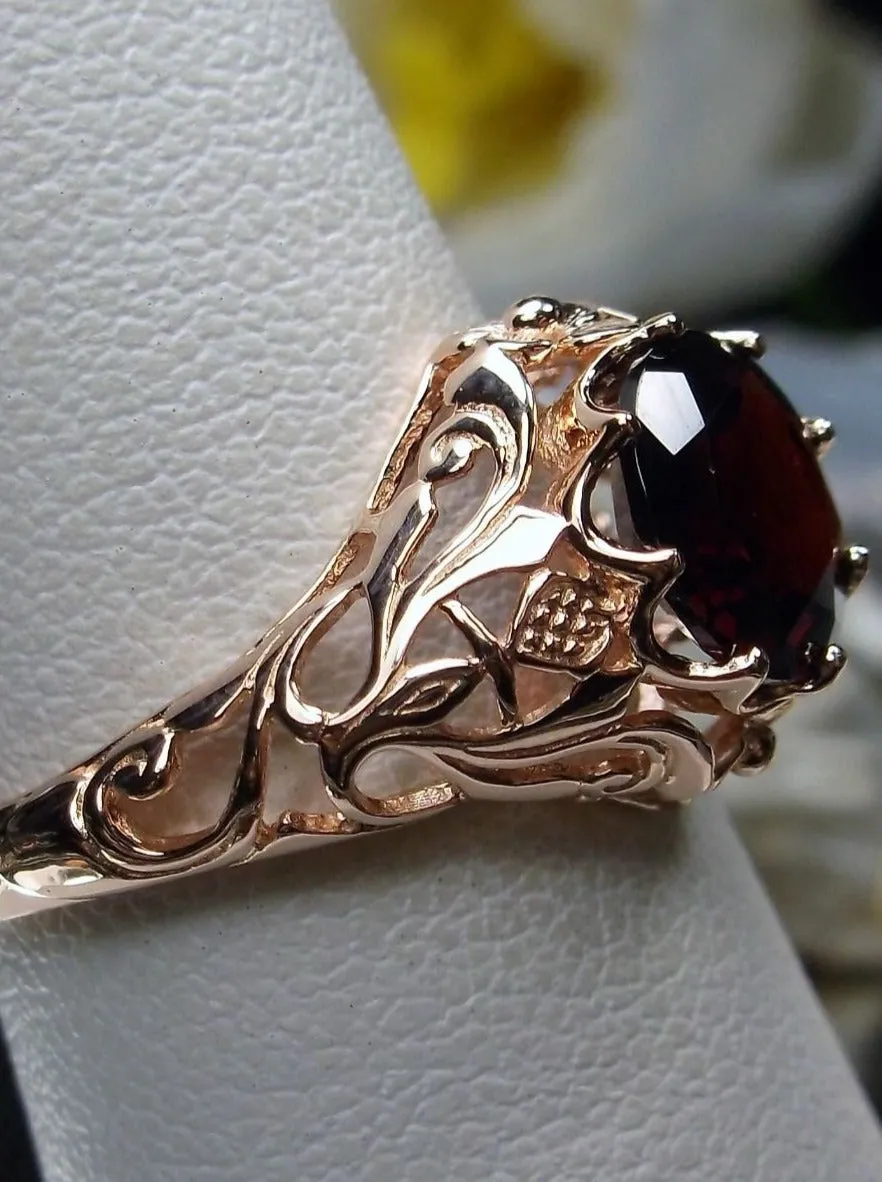 Natural Red Garnet Ring, Rose Gold Daisy Victorian Jewelry #D66