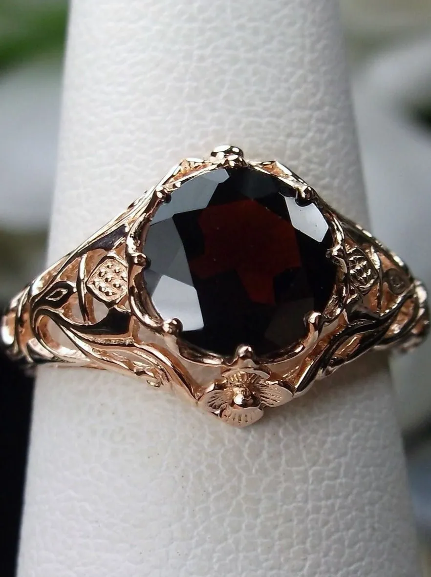 Natural Red Garnet Ring, Rose Gold Daisy Victorian Jewelry #D66
