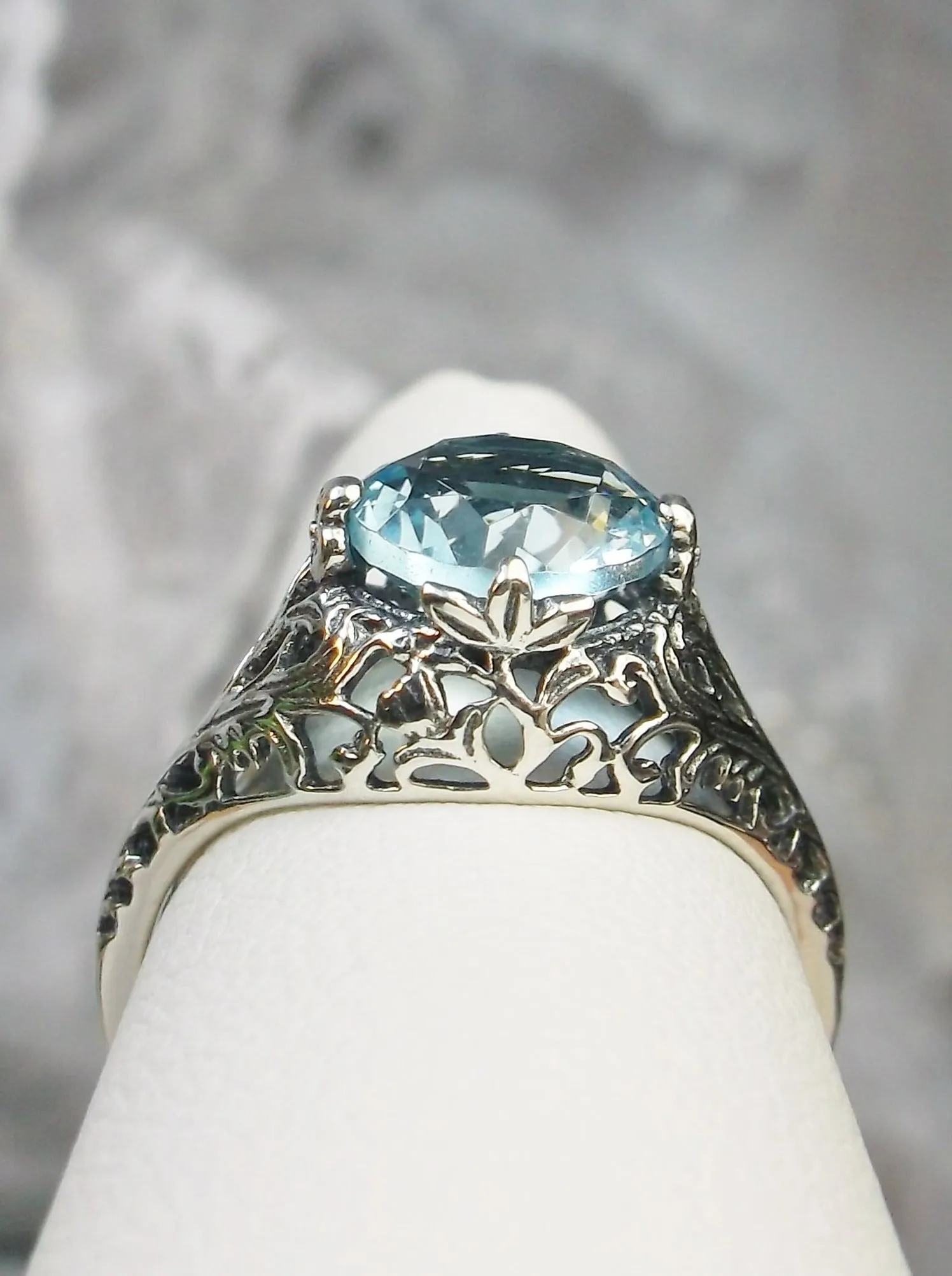 Natural Sky Blue Topaz Ring, Victorian Jewelry #D198