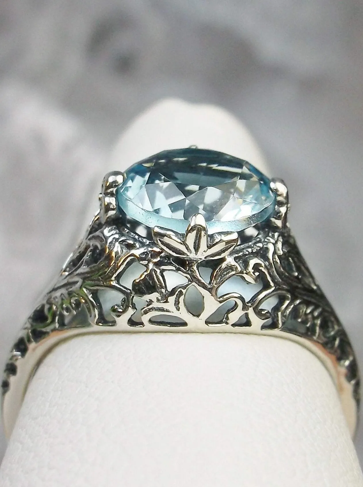 Natural Sky Blue Topaz Ring, Victorian Jewelry #D198