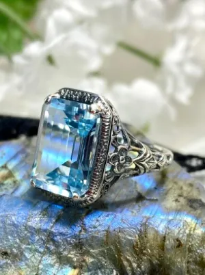 Natural Topaz Art Nouveau Ring, Sky Blue Topaz Gemstone, Vintage Style Jewelry, Design#D64