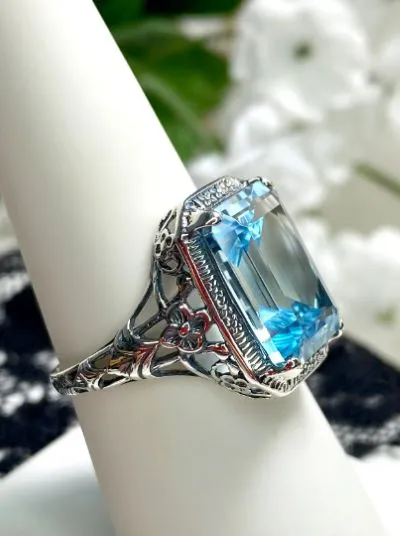 Natural Topaz Art Nouveau Ring, Sky Blue Topaz Gemstone, Vintage Style Jewelry, Design#D64