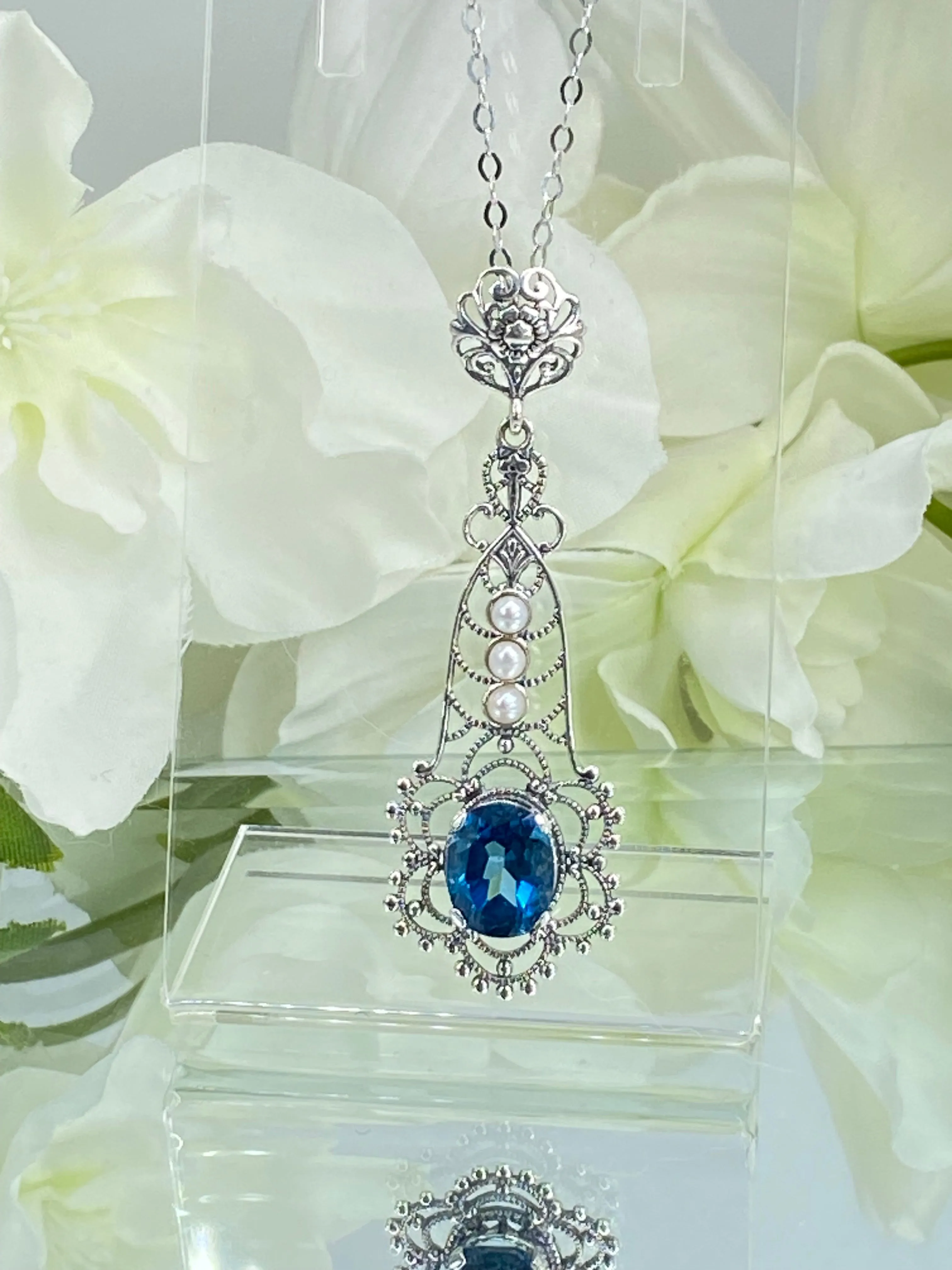 Natural Topaz Pendant, Natural London Blue Lavaliere Necklace #P17