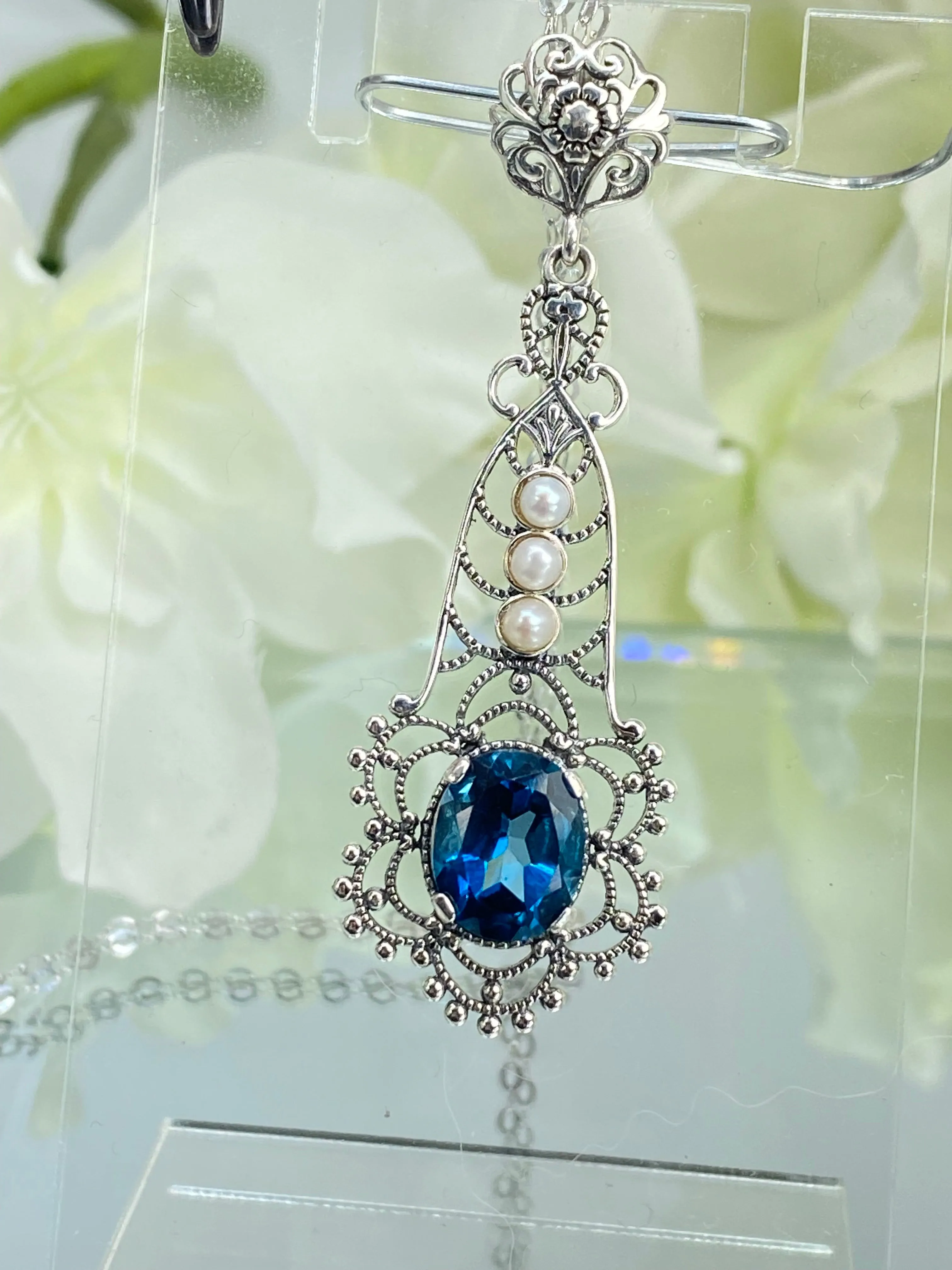 Natural Topaz Pendant, Natural London Blue Lavaliere Necklace #P17