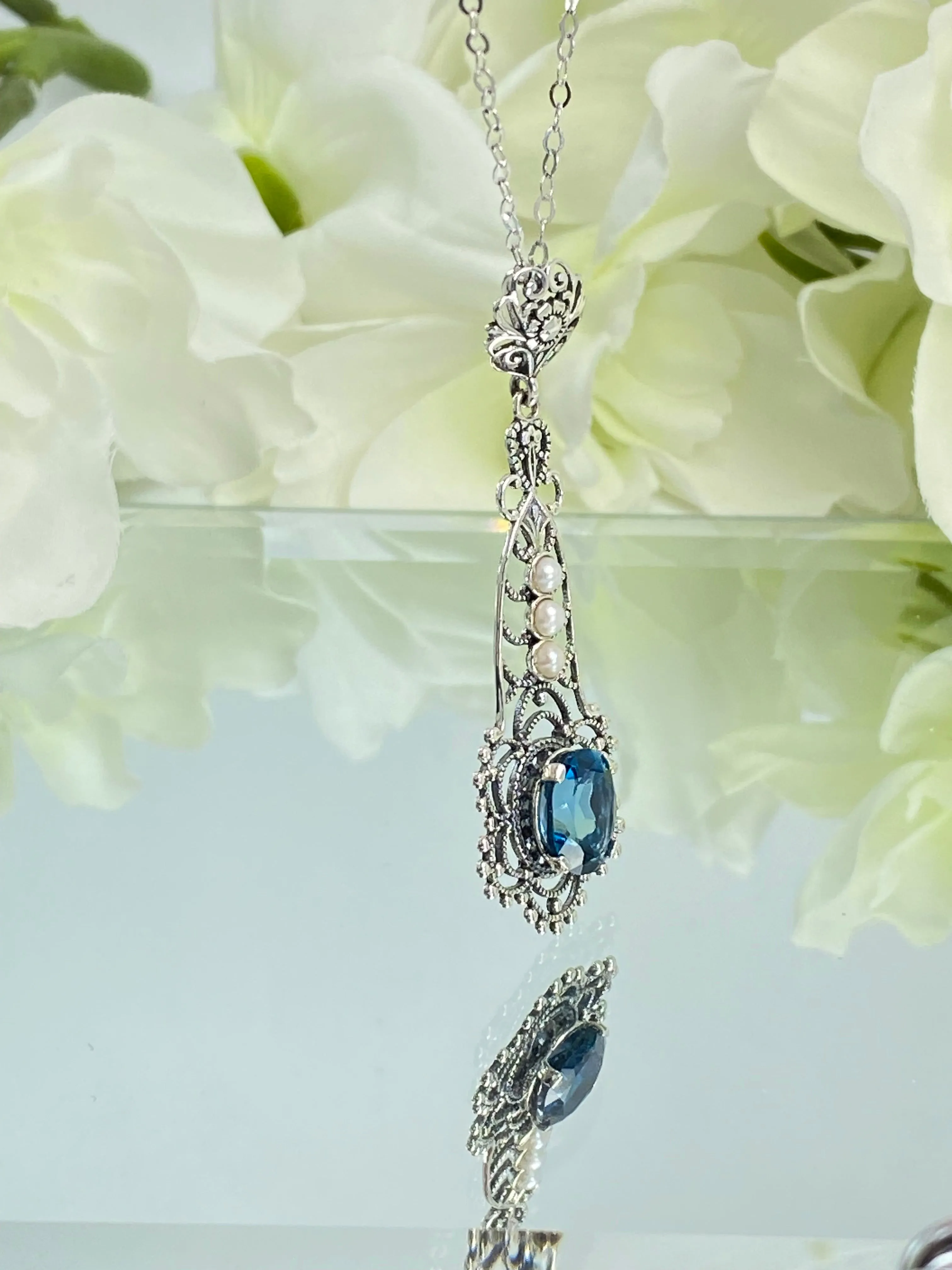Natural Topaz Pendant, Natural London Blue Lavaliere Necklace #P17