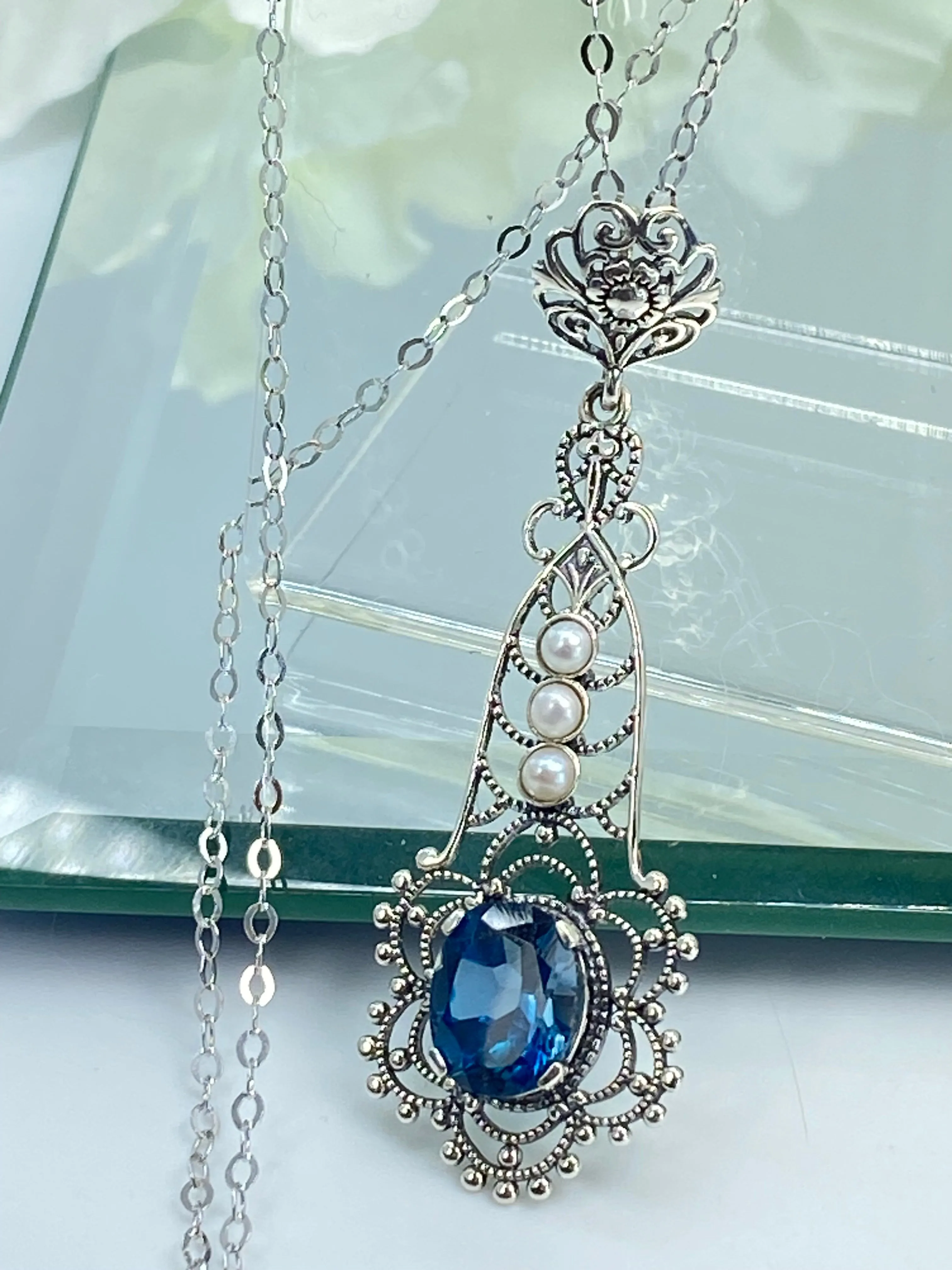 Natural Topaz Pendant, Natural London Blue Lavaliere Necklace #P17