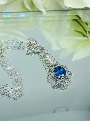 Natural Topaz Pendant, Natural London Blue Lavaliere Necklace #P17