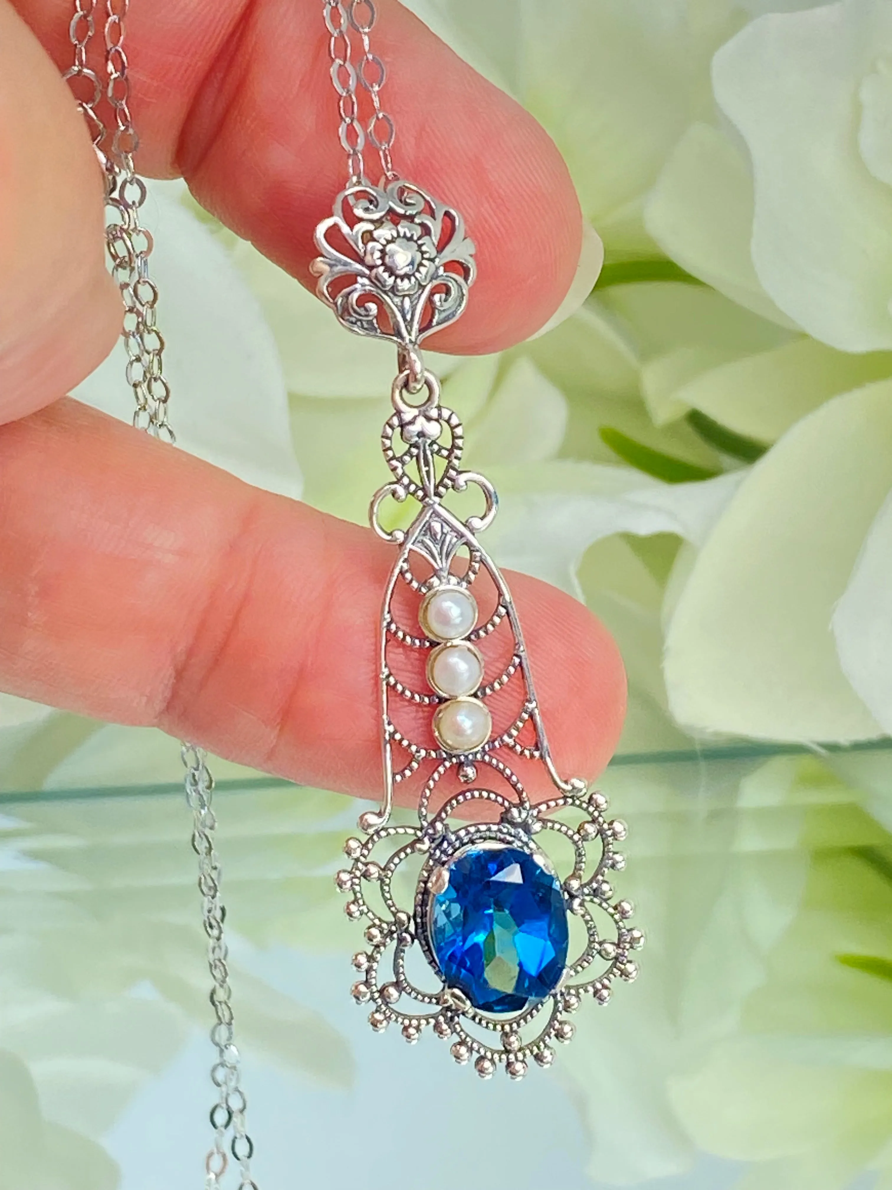 Natural Topaz Pendant, Natural London Blue Lavaliere Necklace #P17