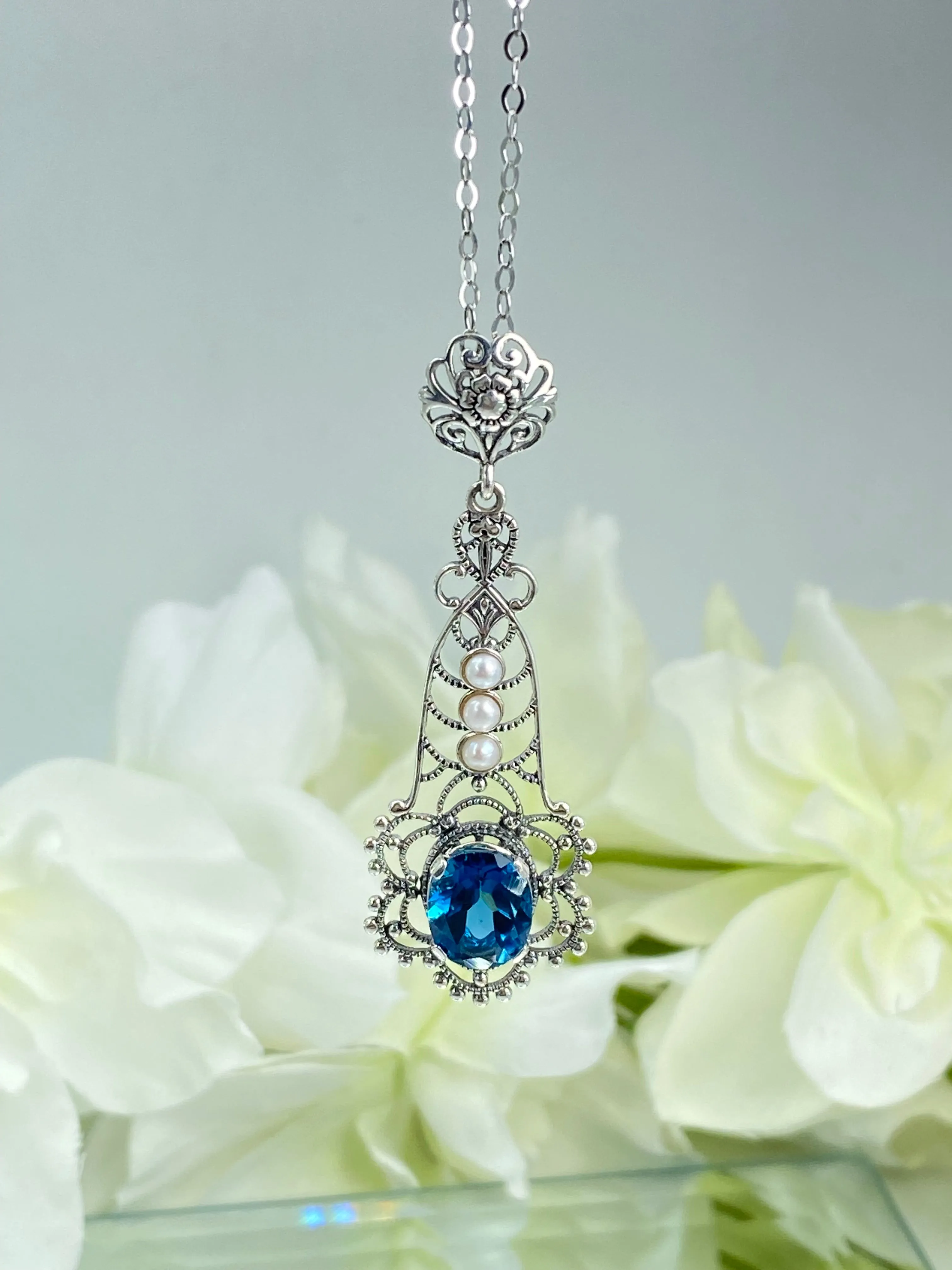 Natural Topaz Pendant, Natural London Blue Lavaliere Necklace #P17