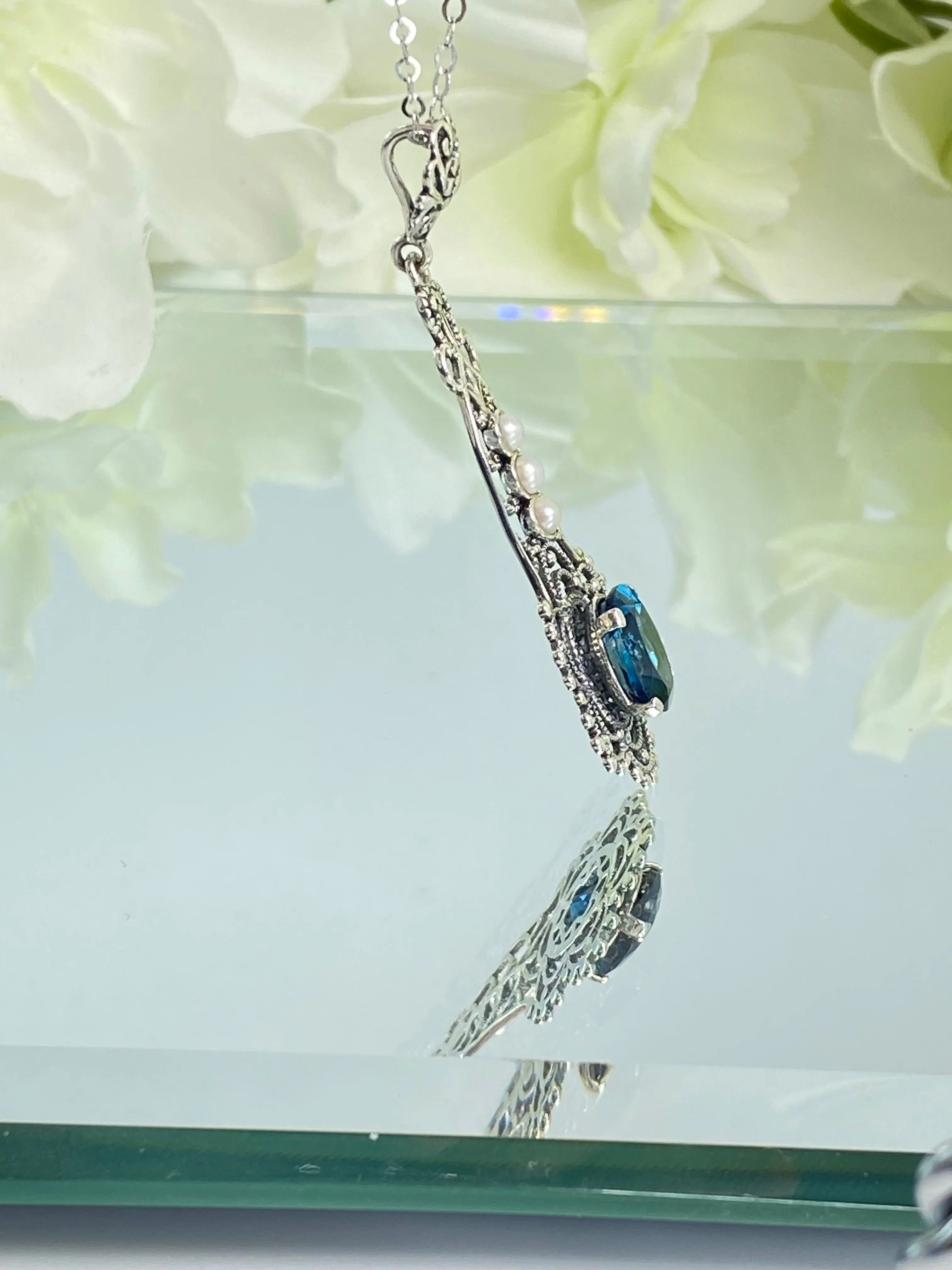 Natural Topaz Pendant, Natural London Blue Lavaliere Necklace #P17