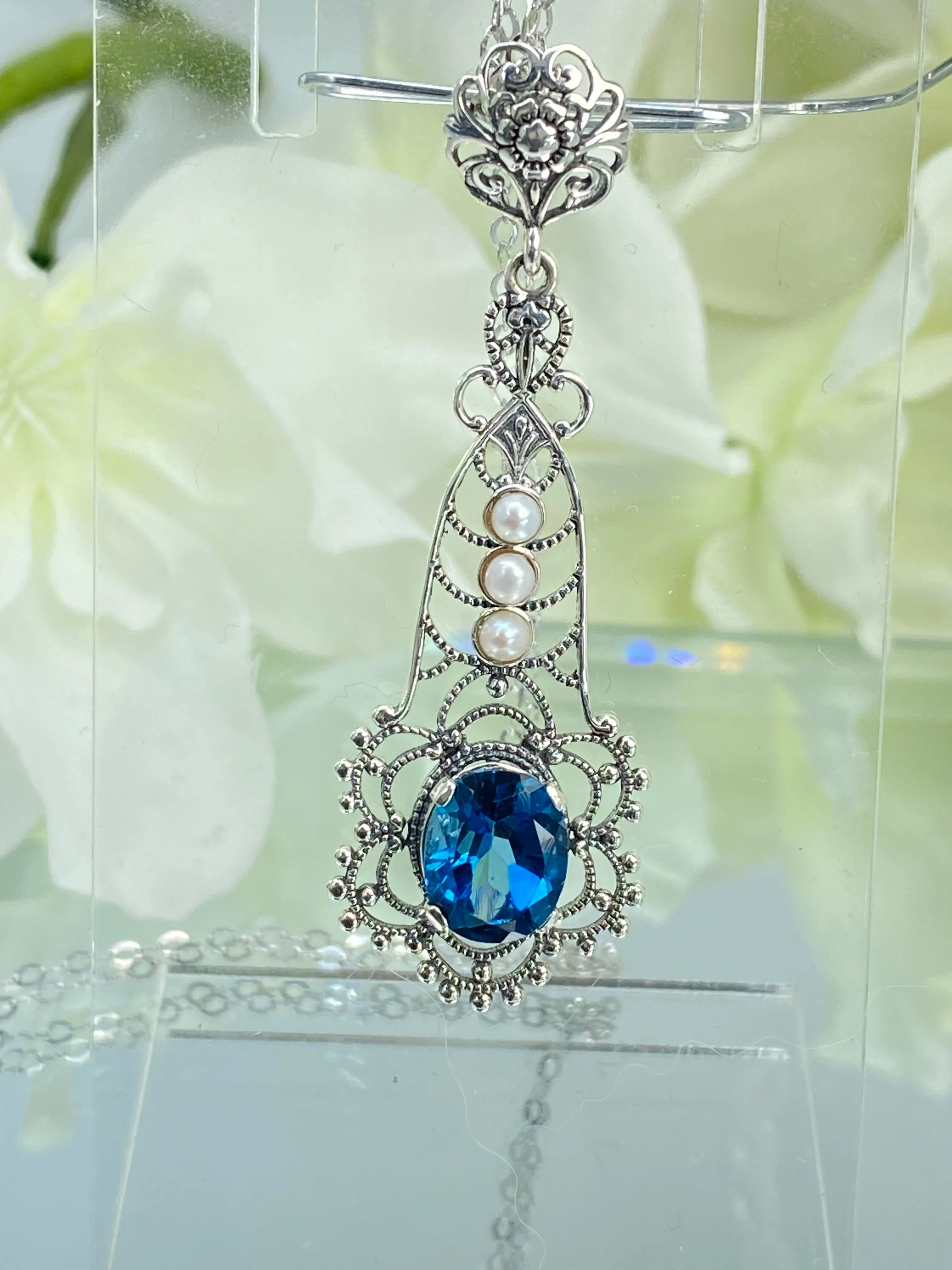 Natural Topaz Pendant, Natural London Blue Lavaliere Necklace #P17