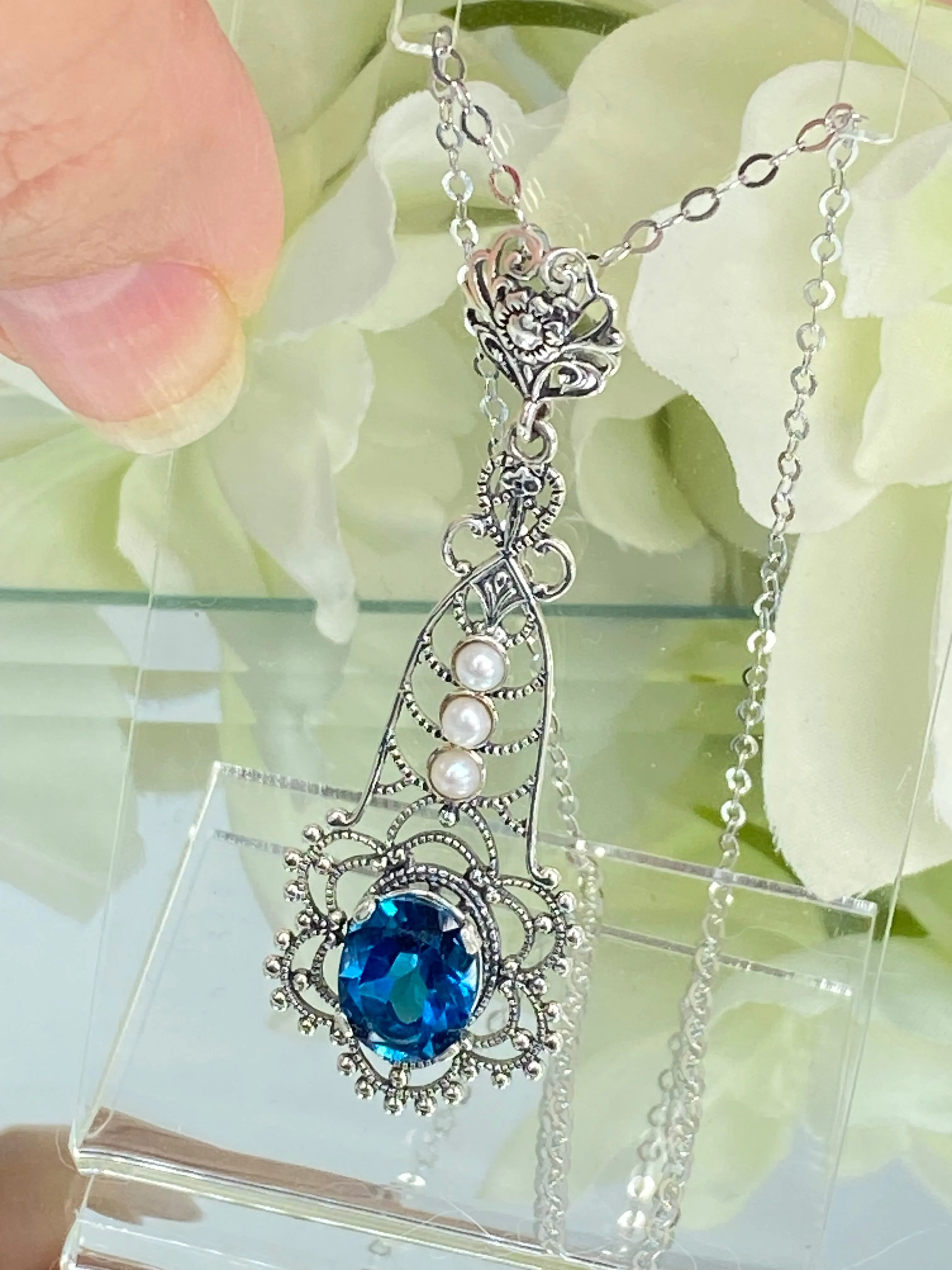 Natural Topaz Pendant, Natural London Blue Lavaliere Necklace #P17