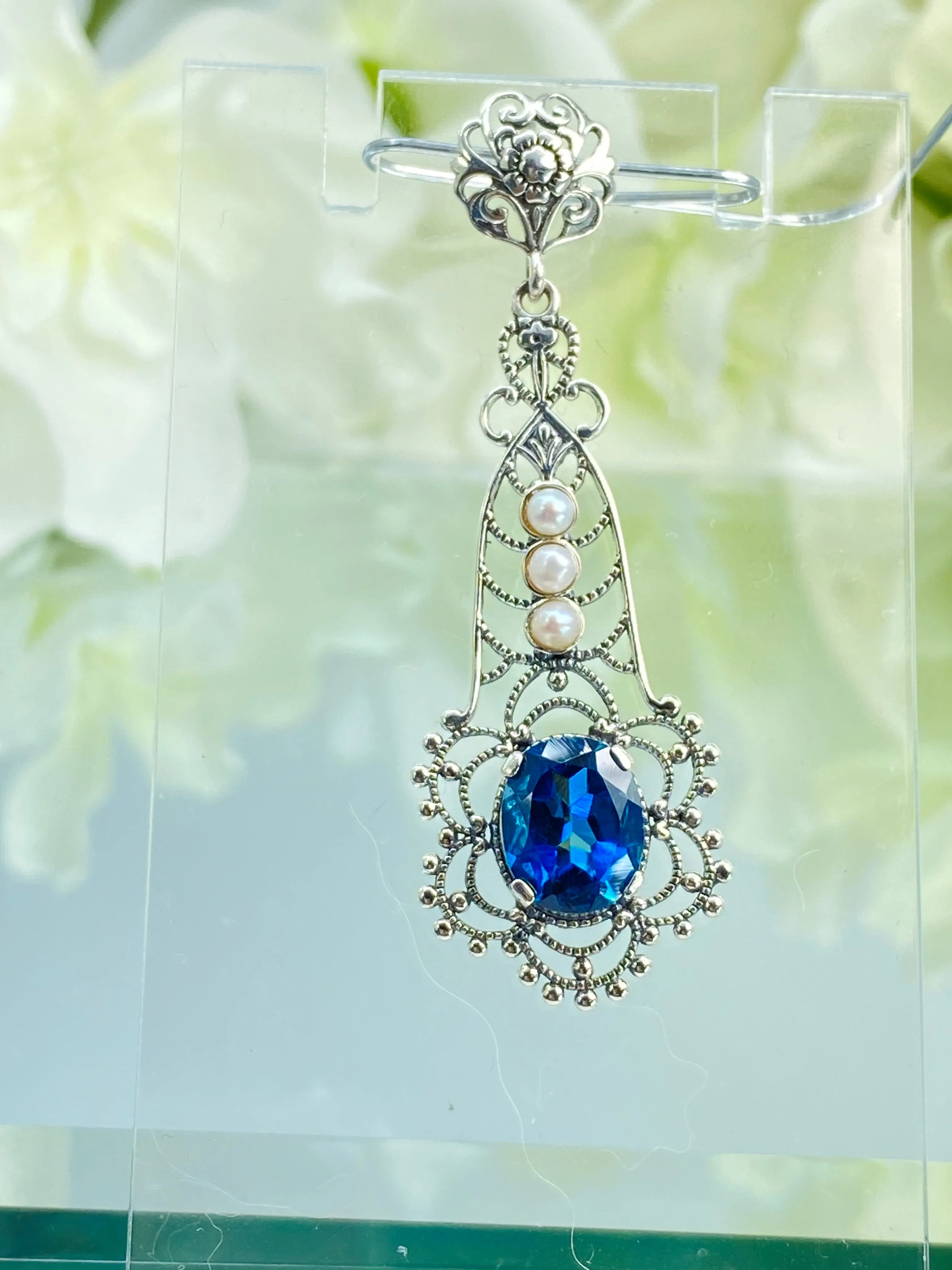 Natural Topaz Pendant, Natural London Blue Lavaliere Necklace #P17