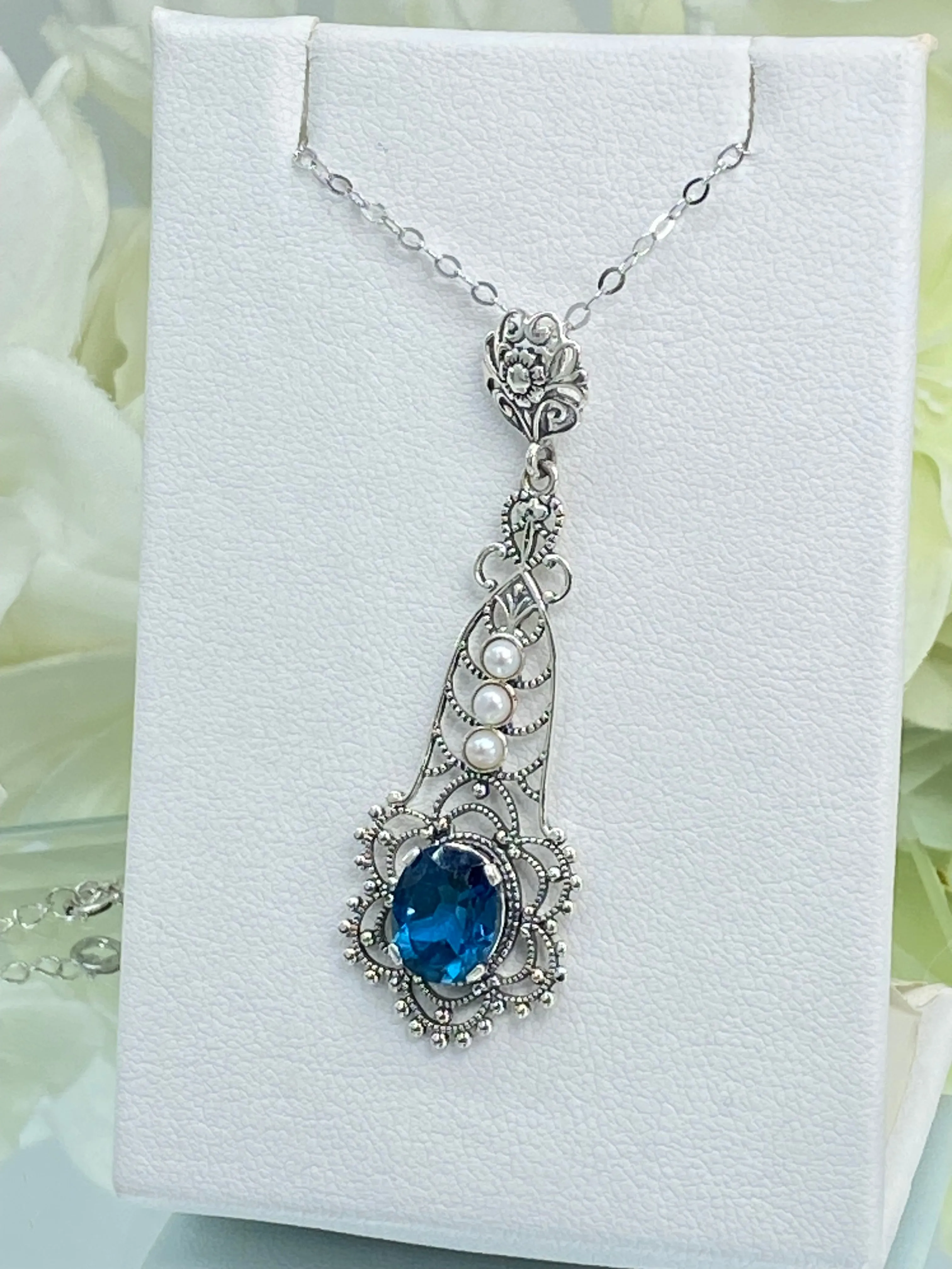 Natural Topaz Pendant, Natural London Blue Lavaliere Necklace #P17