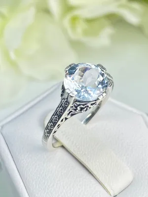 Natural White Topaz Flower Ring, Size 7.5, Round Gem, Vintage Style Jewelry, D27 - Ready to Ship