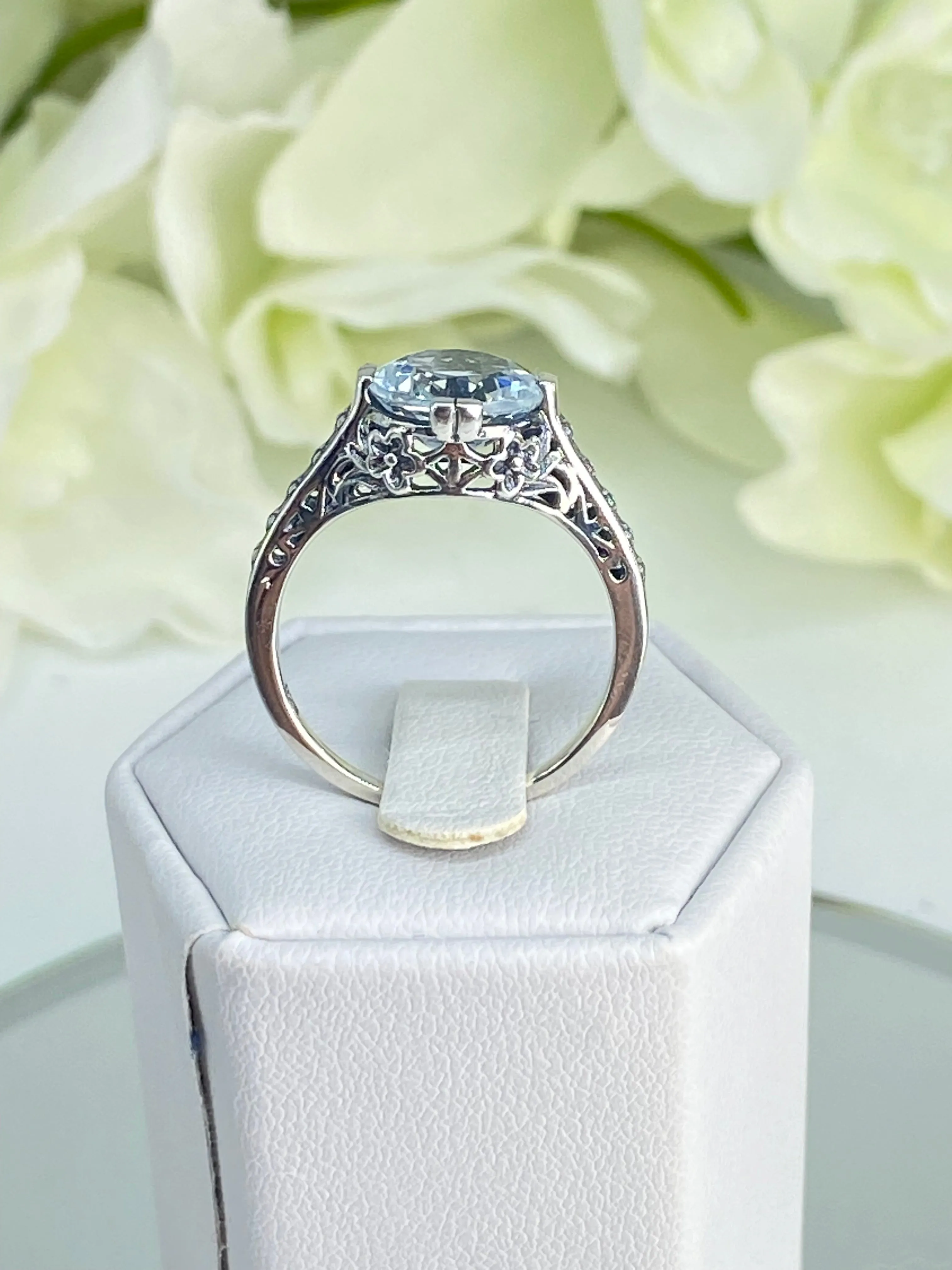 Natural White Topaz Flower Ring, Size 7.5, Round Gem, Vintage Style Jewelry, D27 - Ready to Ship