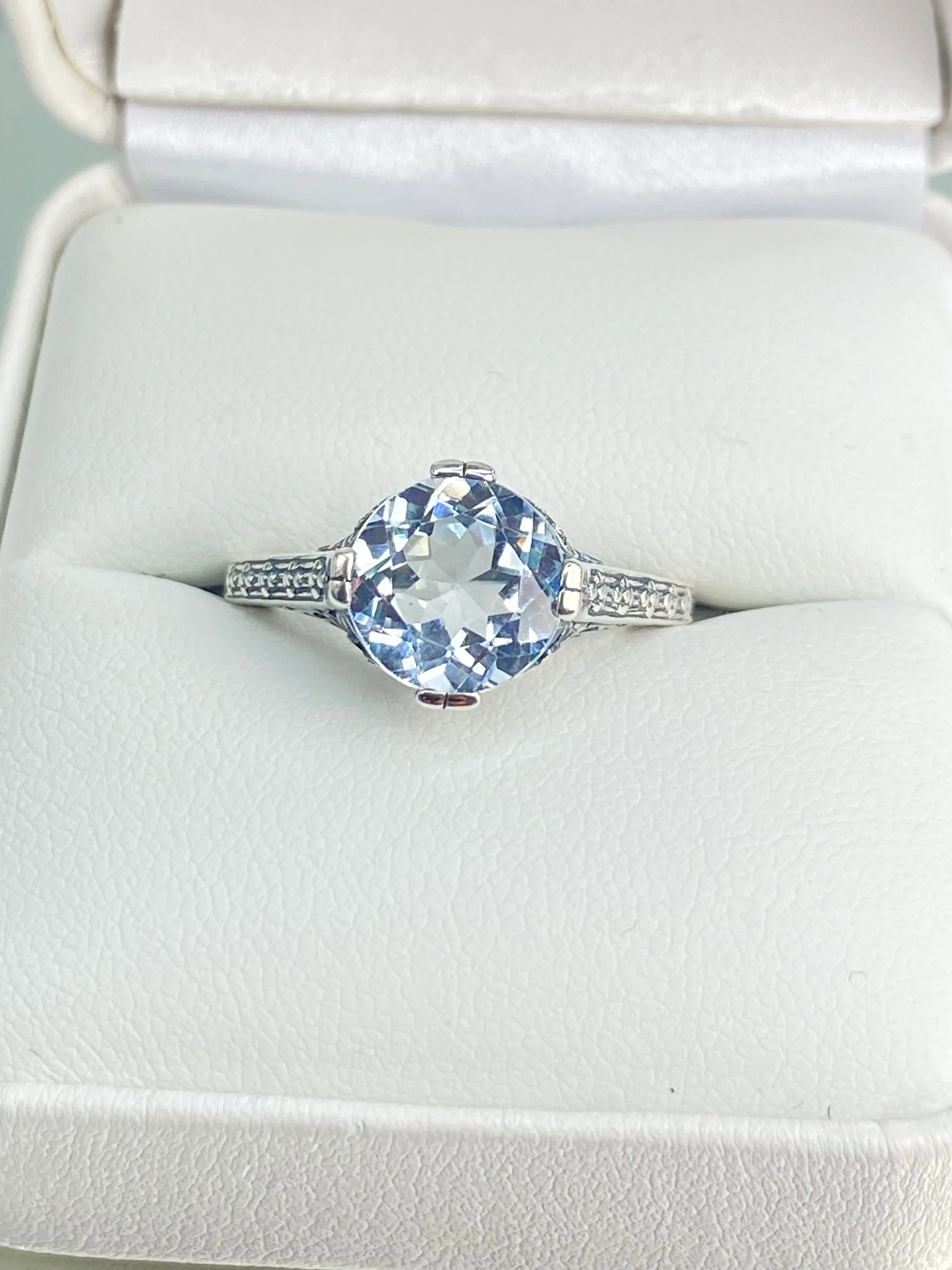 Natural White Topaz Flower Ring, Size 7.5, Round Gem, Vintage Style Jewelry, D27 - Ready to Ship