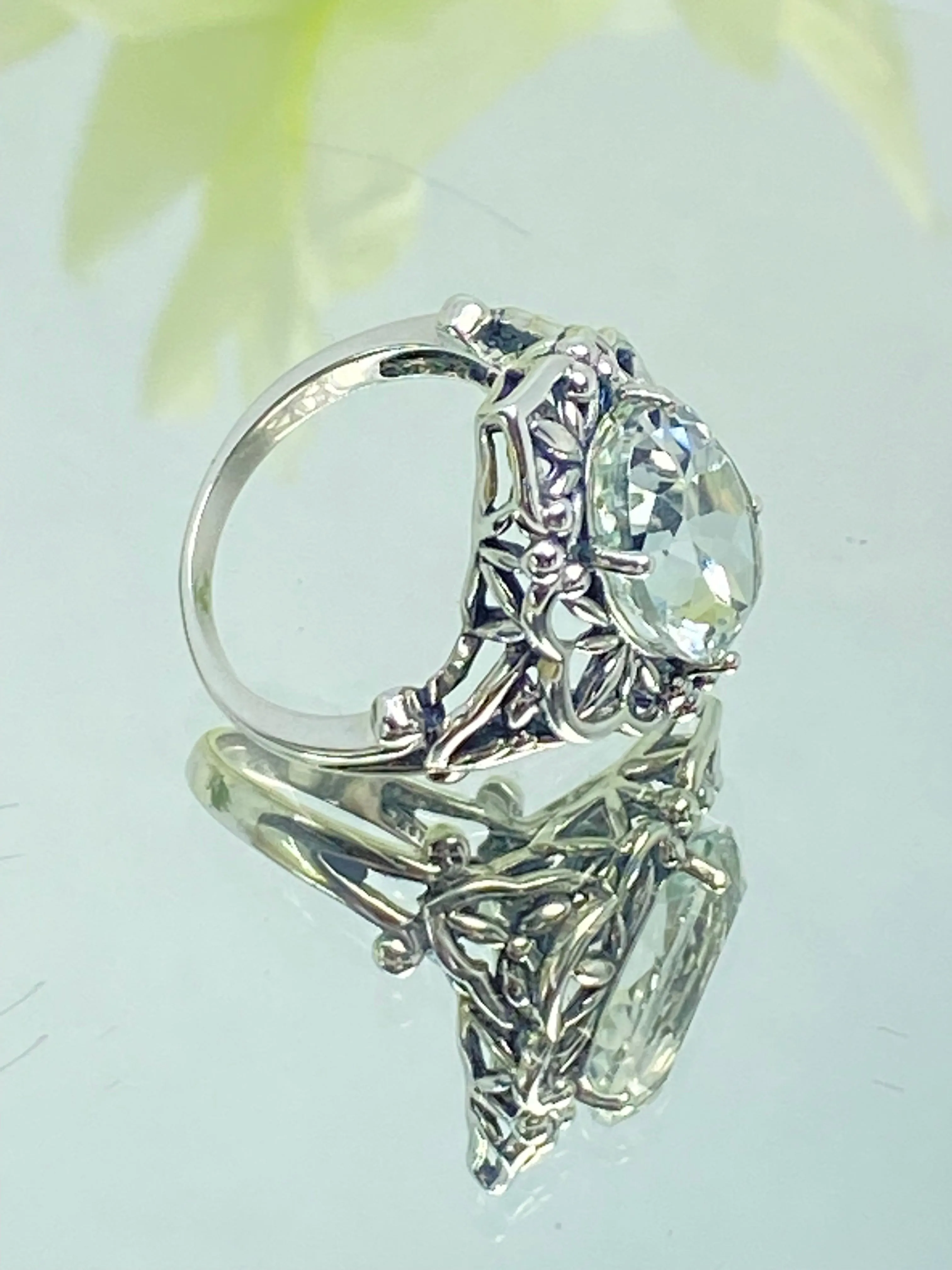 Natural White Topaz Ring, Gothic Filigree Ring - Vintage Style Ring D98