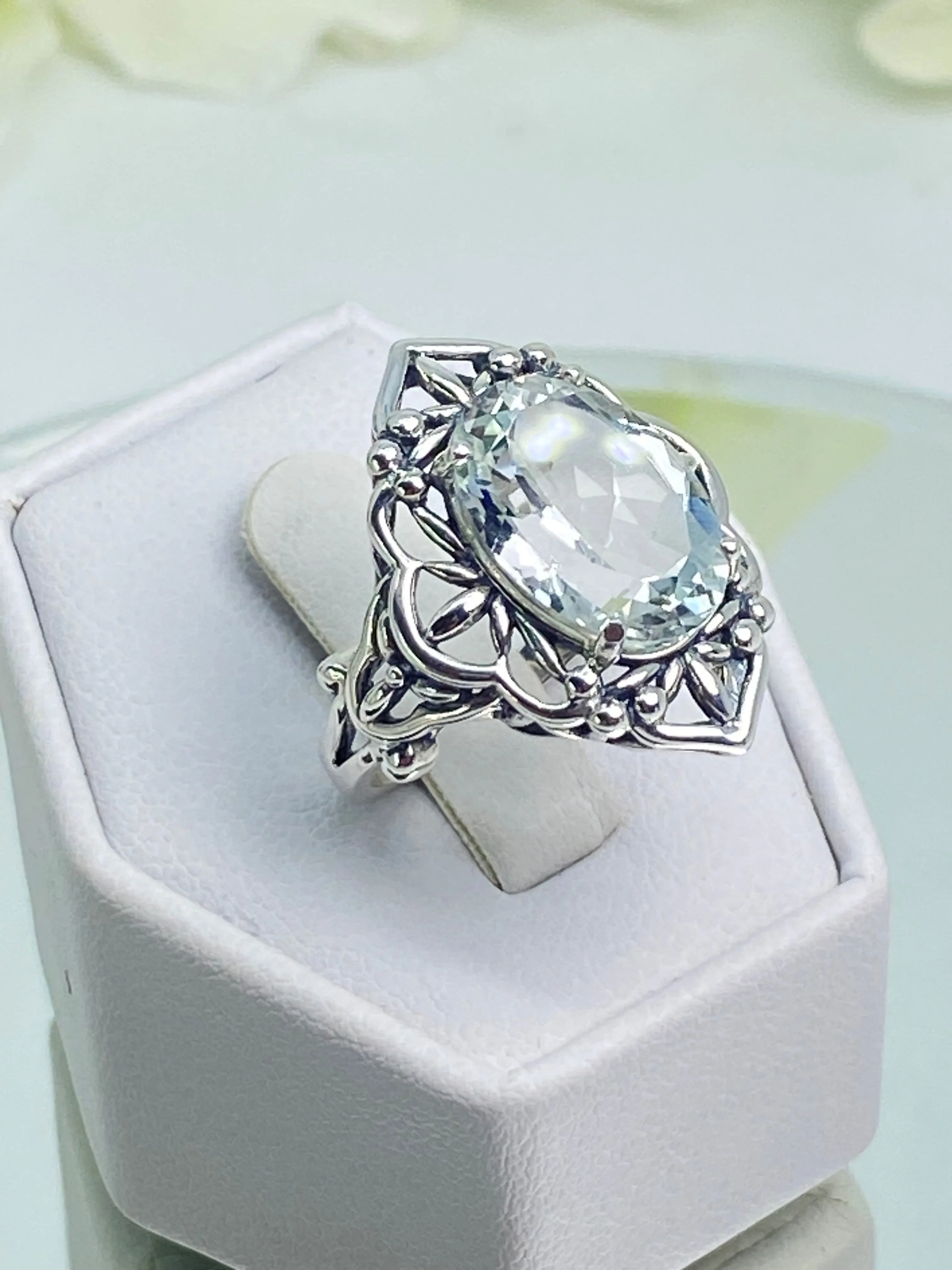 Natural White Topaz Ring, Gothic Filigree Ring - Vintage Style Ring D98